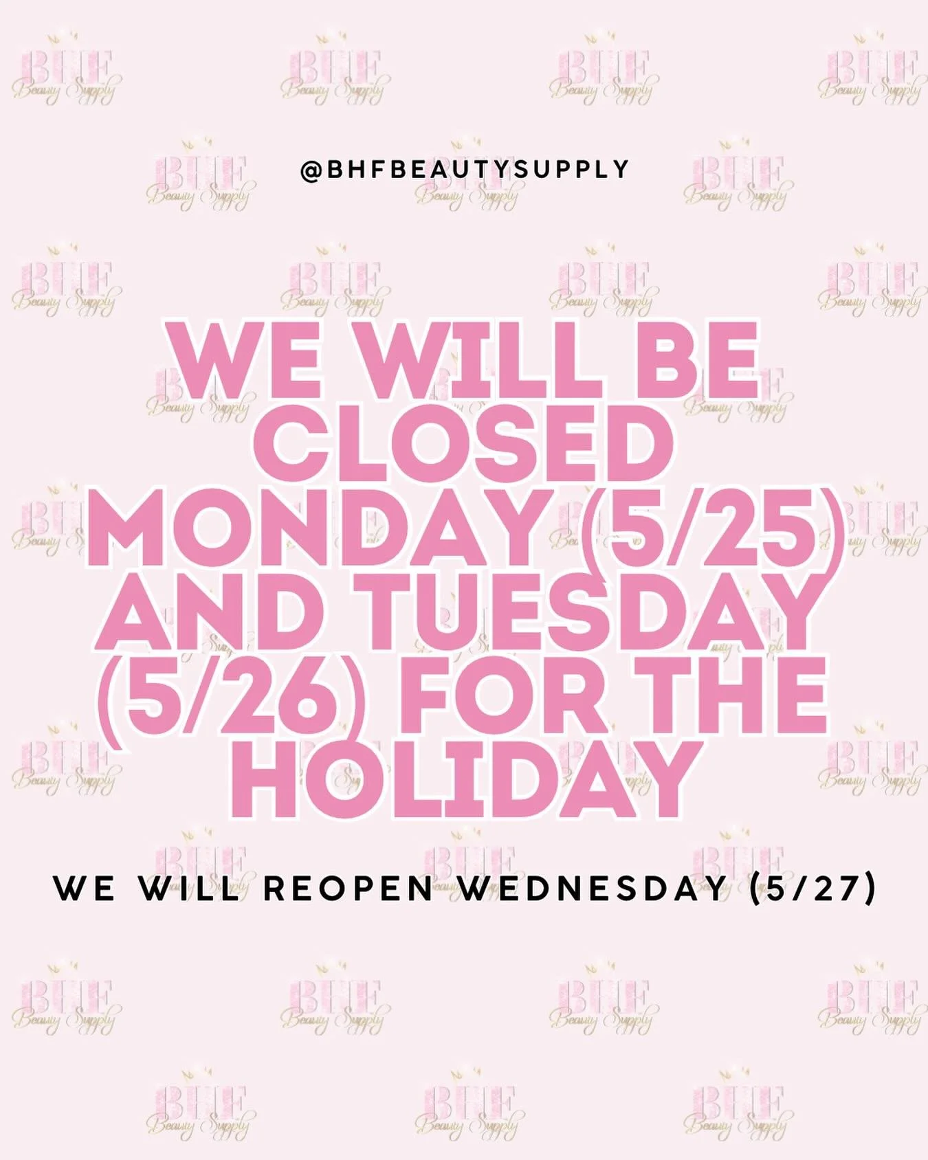 We hope you all enjoy your holiday and look forward to seeing you on Wednesday! 💗
&mdash;-
Follow @bhfbeautysupply 
&mdash;-
#beautysupplystore #salinaks #beautysupply #midwestbeautysupply #blackownedsmallbusiness