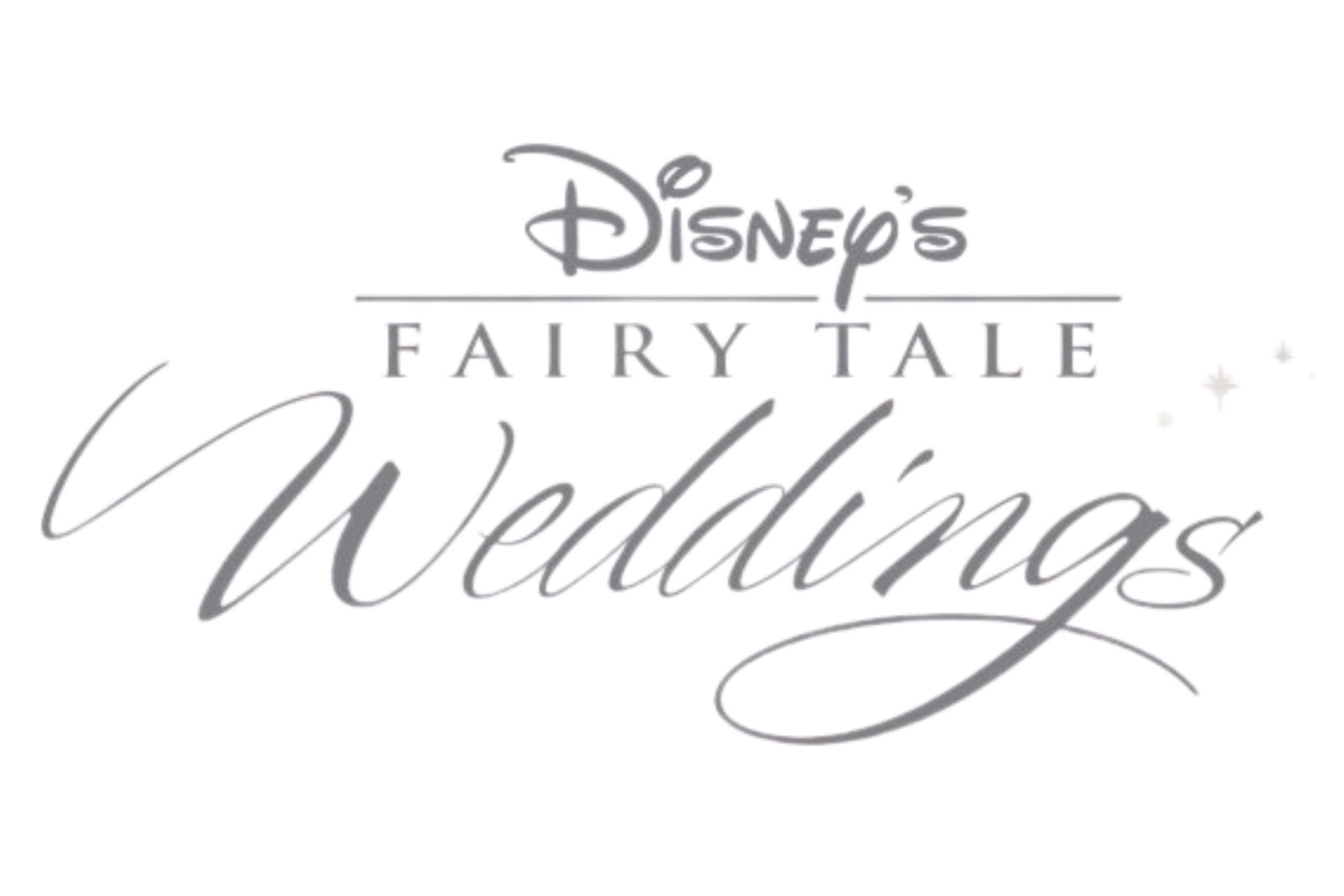 Logo for Disney's Fairy Tale Weddings with a cursive font and decorative elements.