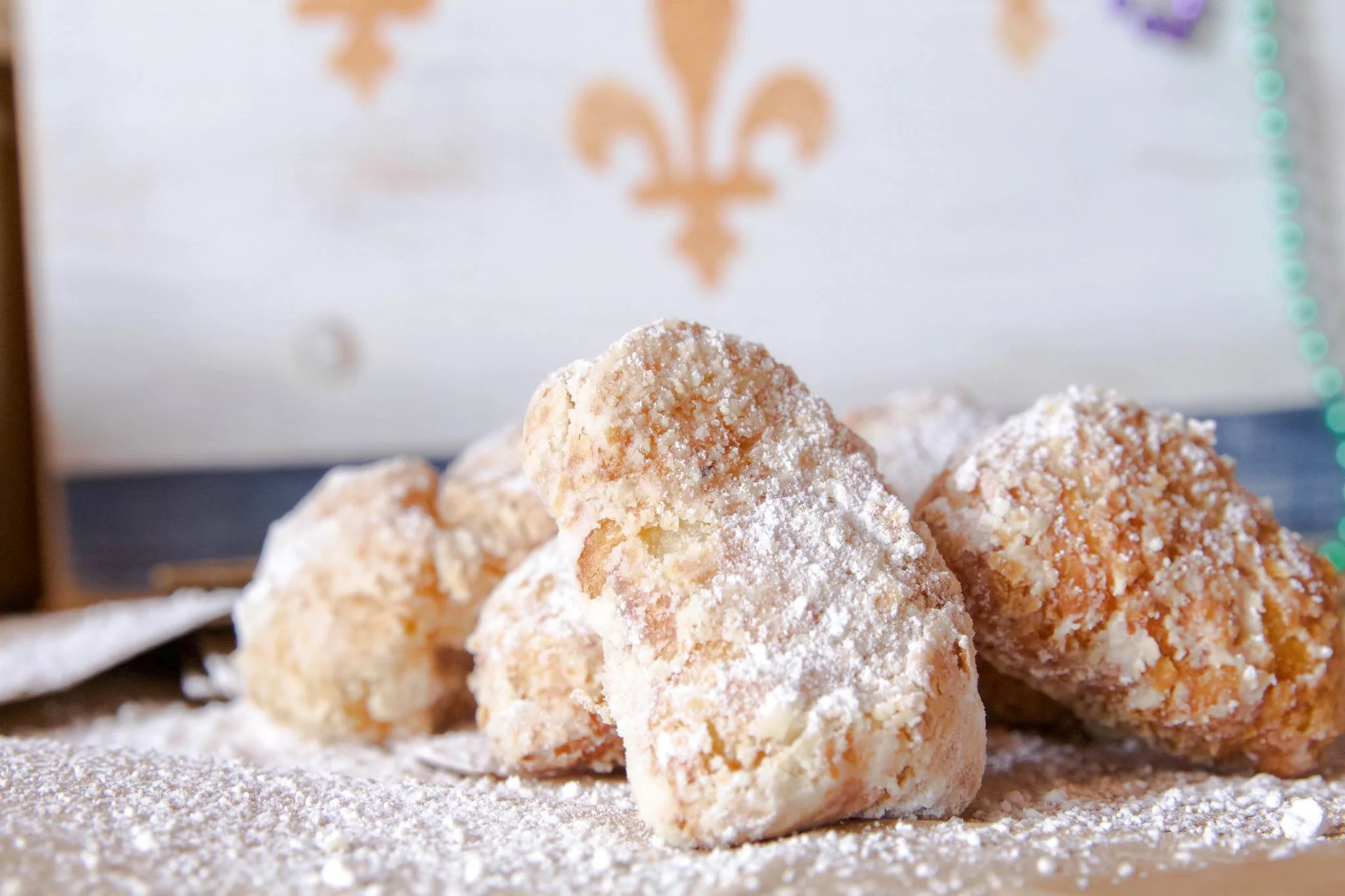beignets covered in powdered sugar