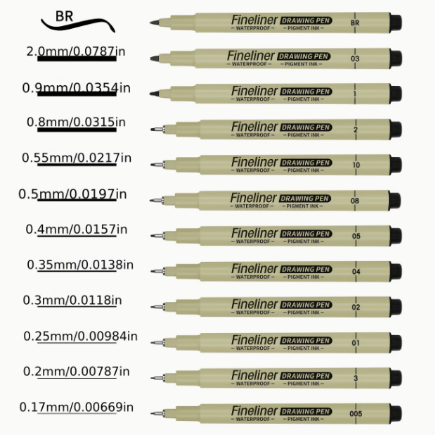 Lot de 12 Stylos Gel Artistiques avec Différentes Tailles de Pointe