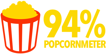 Illustration of a bucket of popcorn with text reading '94% Popcornmeter'.