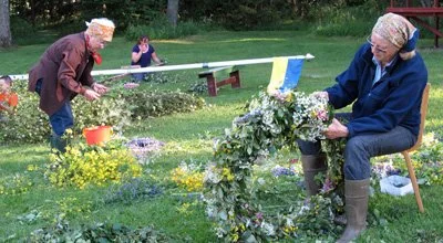 Torsdag kväll klädsel av midsommarstång.