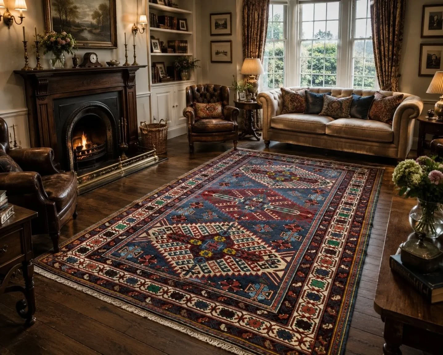 ~AVAILABLE~

Antique Handmade Caucasian Rug in excellent condition! 
The Rug is filled with 3 Luxurious medallions, made of natural vegetable dyes as well as some phenomenal colour schemes! 

Made of 100% Natural wool foundation, which makes it a uni