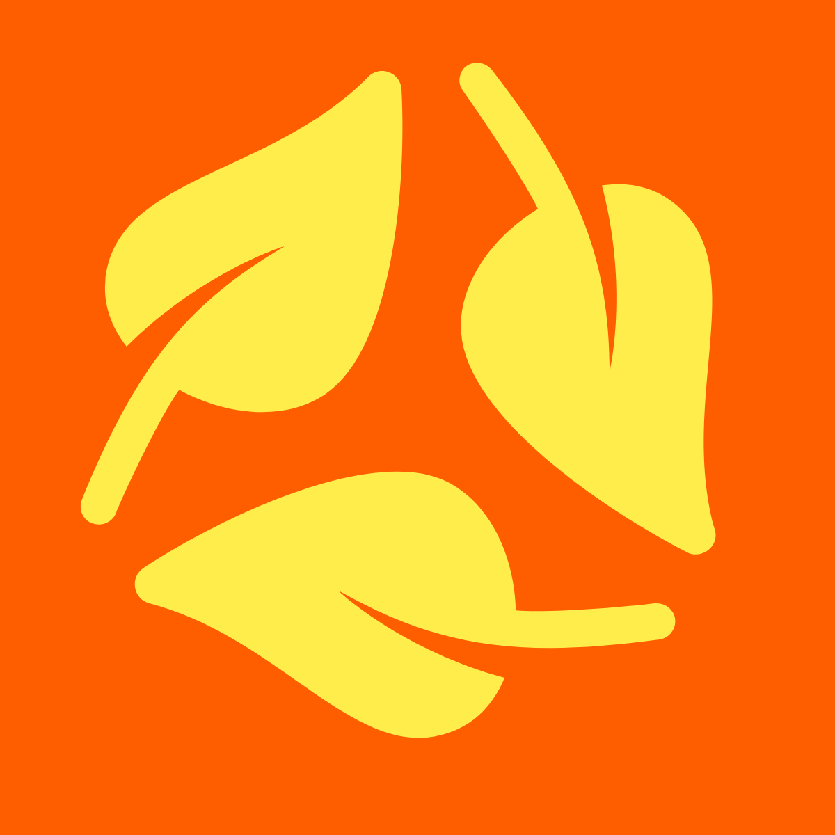 Abstract design with yellow leaf shapes on an orange background.