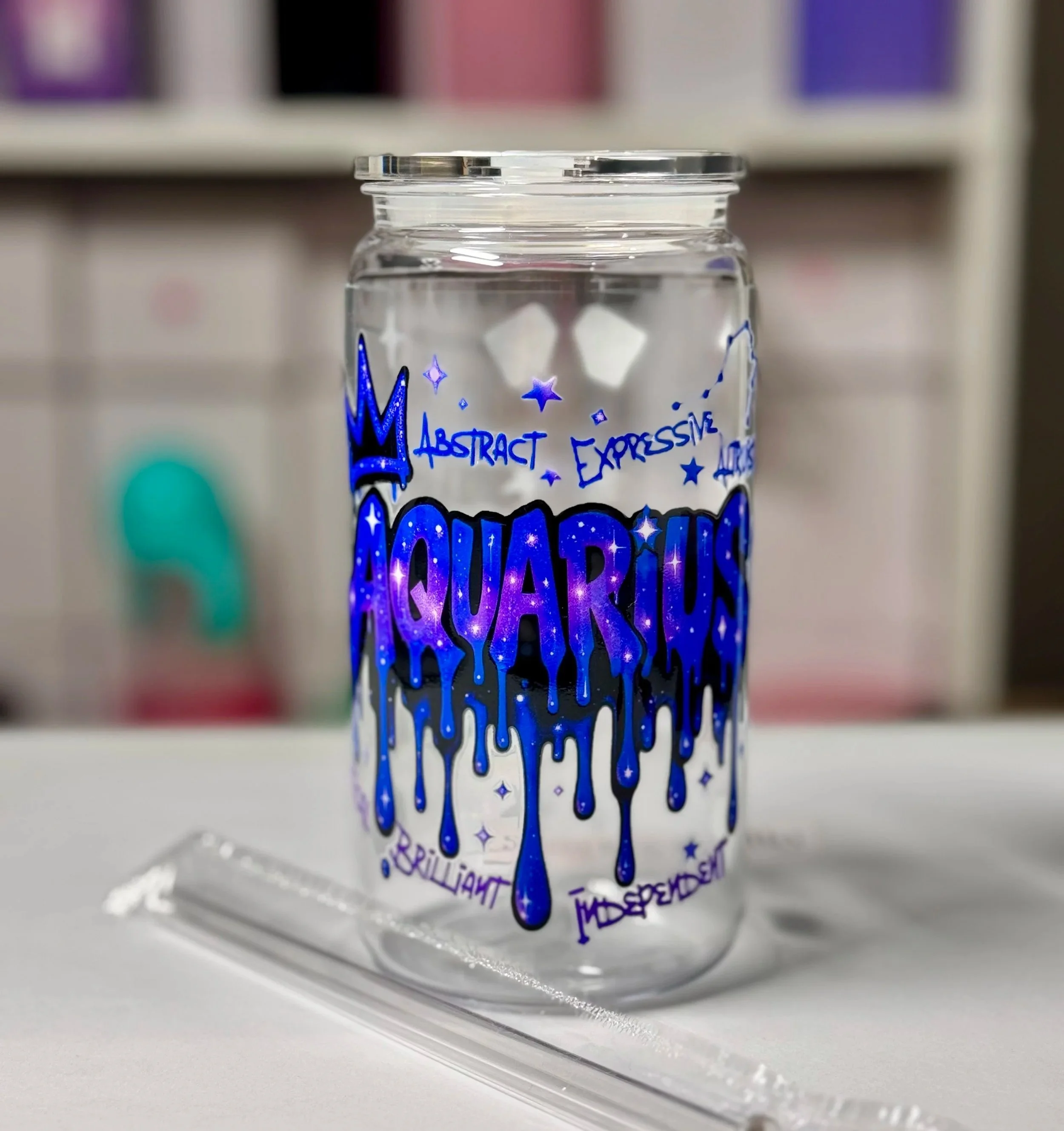 16 oz Zodiac Sign Custom Can Cup with Lid & Straw