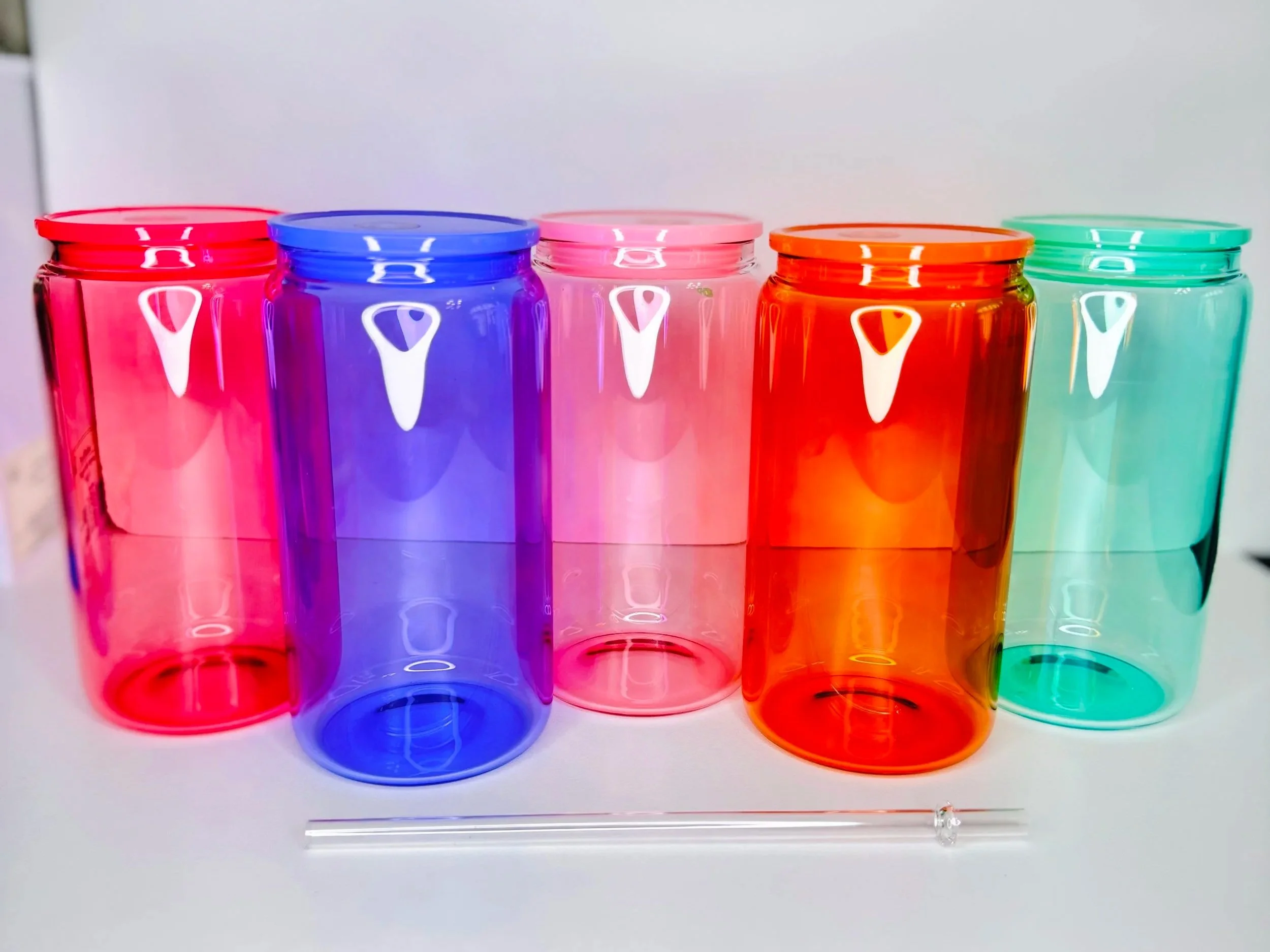 16 oz Jelly Glass Can Cup with Lid & Straw