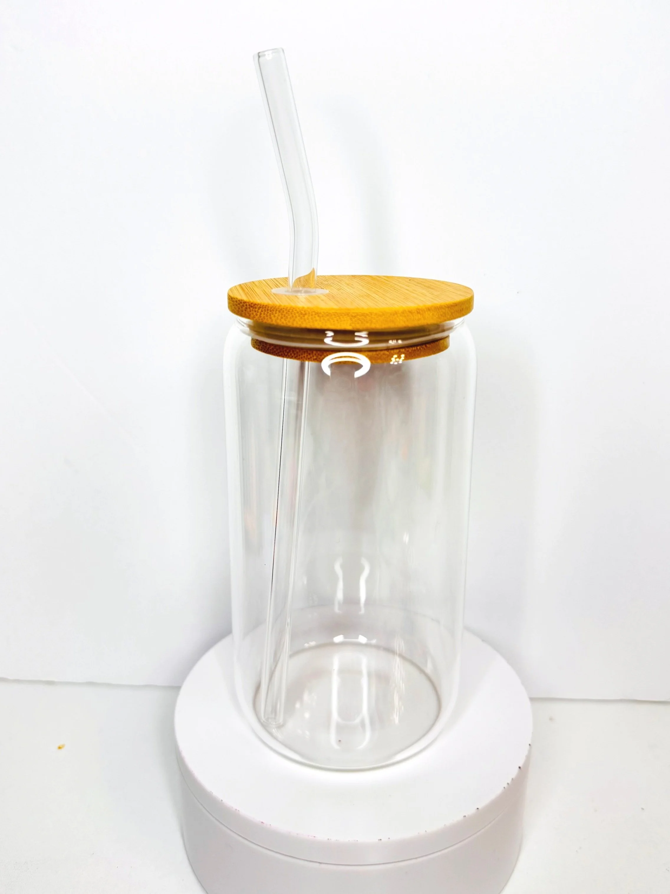 UPGRADE OPTION: Custom 16 oz Glass Can with Bamboo Lid & Straw
