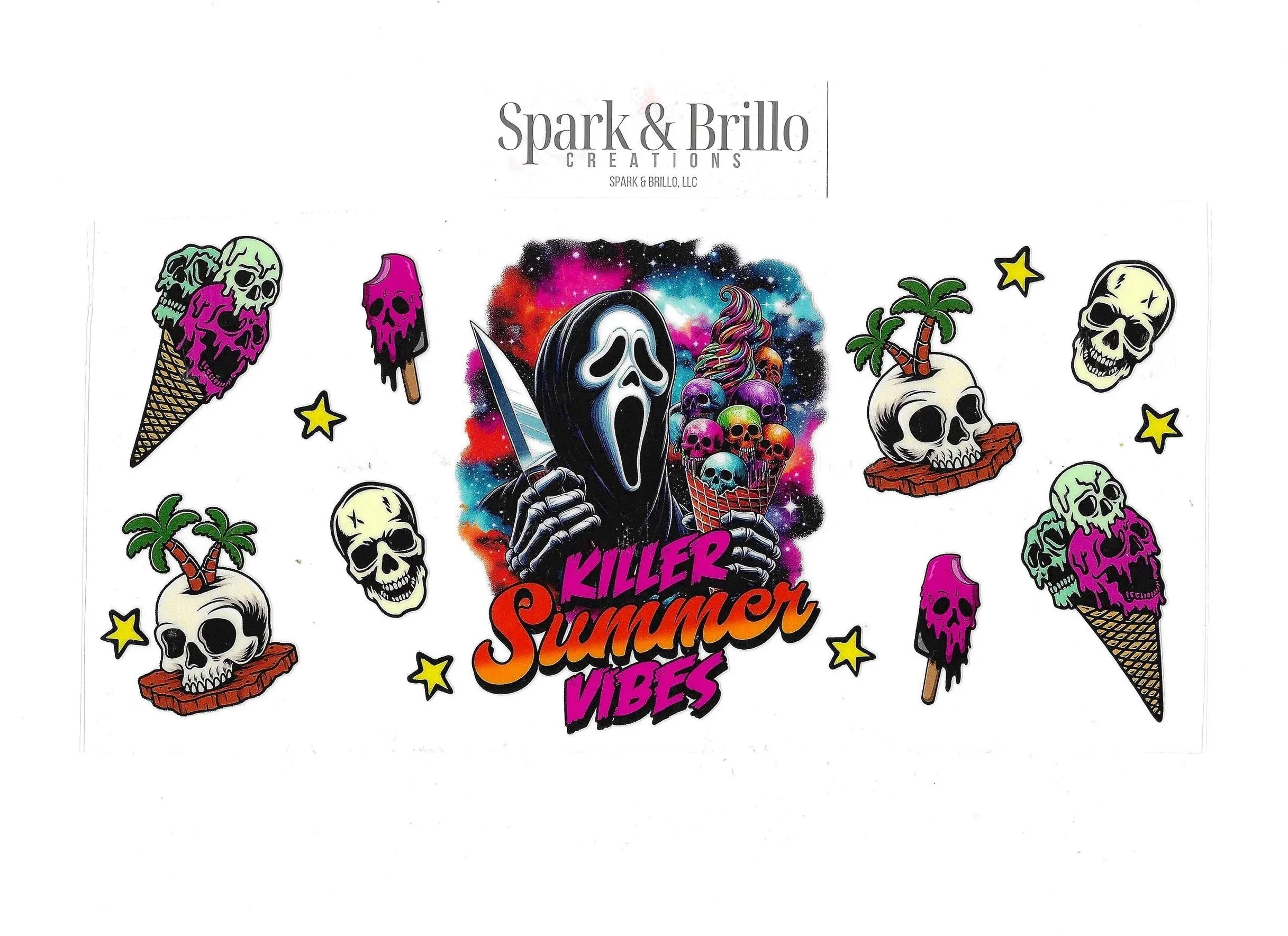 Killer Summer Ghost Face -  16 OZ  UV DTF Wraps