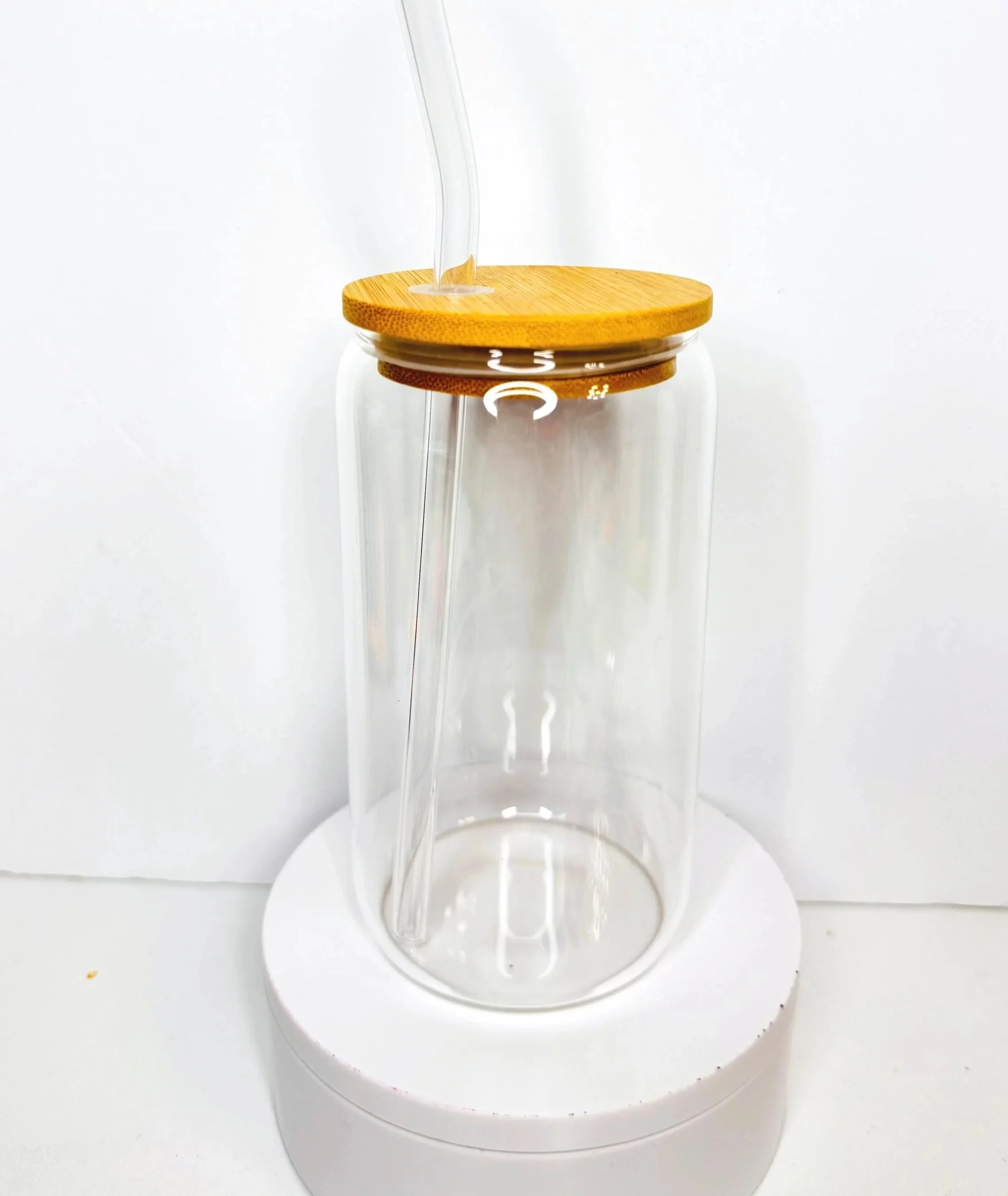 Custom 16 oz Glass Can with Bamboo Lid & Straw