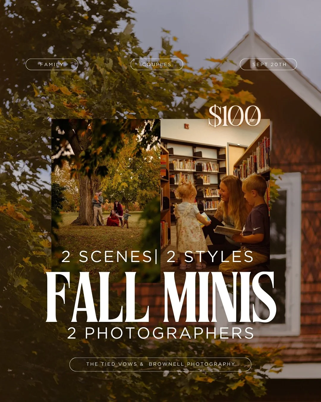 🍂✨ Fall Minis Are Here! ✨🍂
Two photographers. Two scenes. Two unique styles.
All for just $100 🤎 A Duo Exclusive with @thetiedvows & @shelbybrownellphotography
📍 Location: Hanna Park – Trenton, Ontario from 10:15 am until 2:45 pm
📸