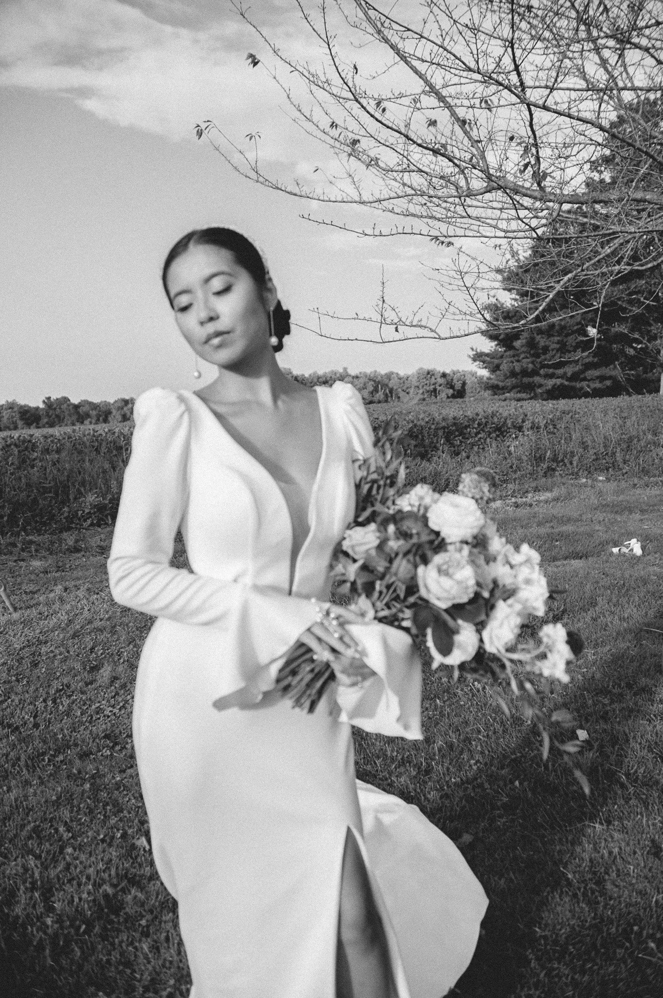 black and white bridal portrait photography of asian bride