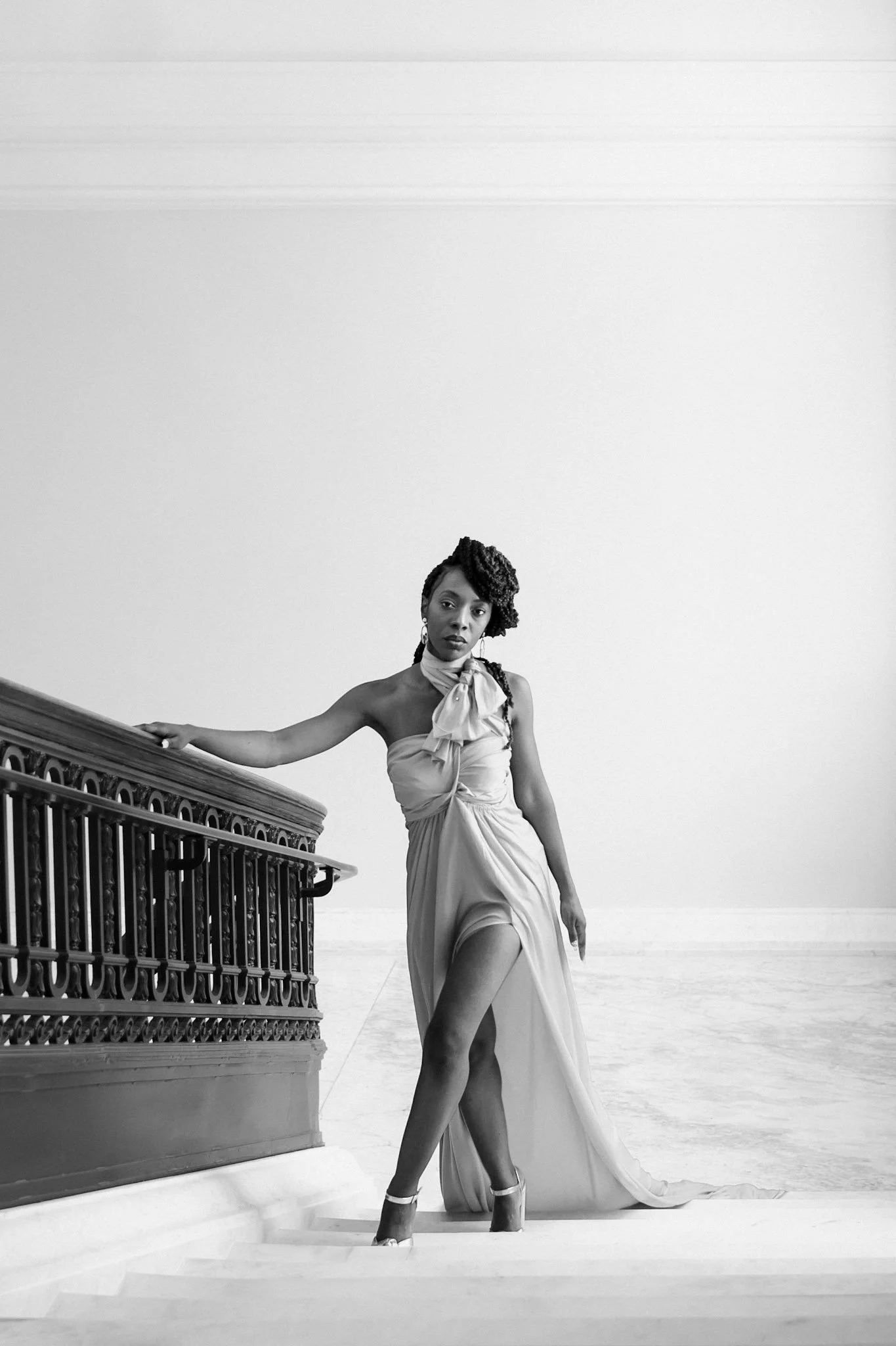 black woman bridal portrait photography in black and white