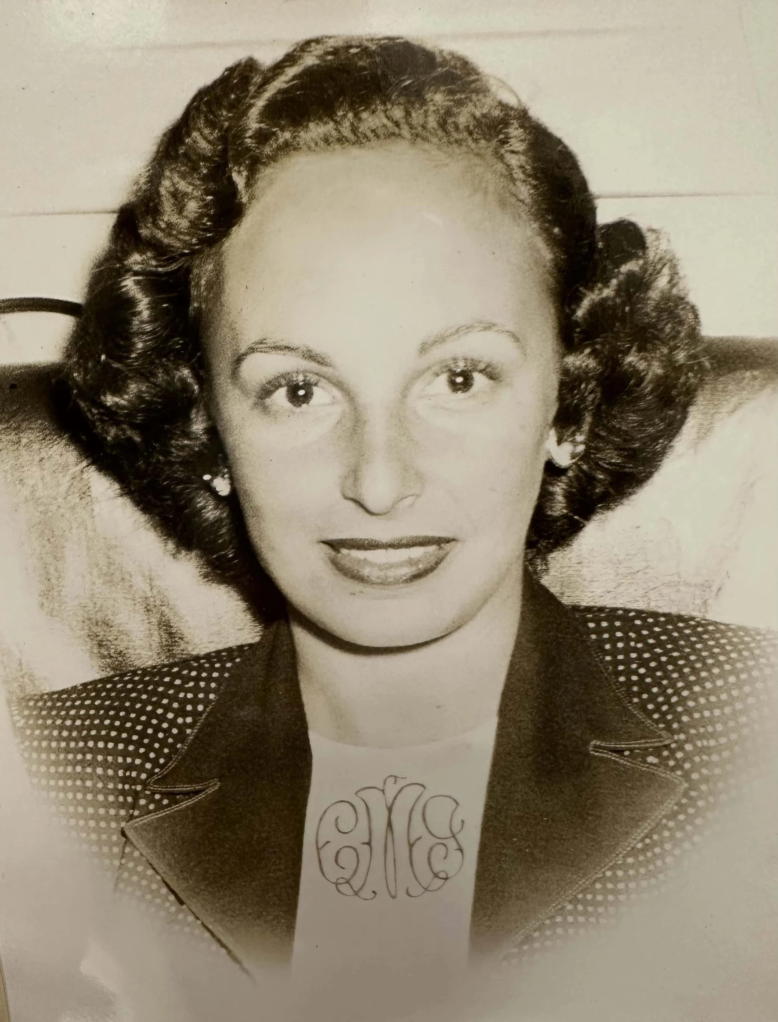 Carole as a teenager, glam with monogram.