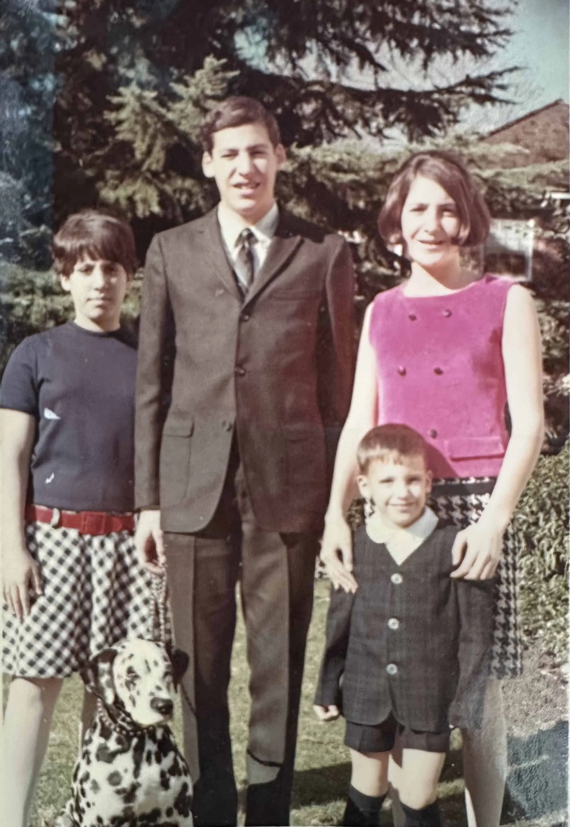 The annual Christmas Card in the 1960’s with my sister Anna, brother James and sister Susan, and Dotsy, our Dalmatian.