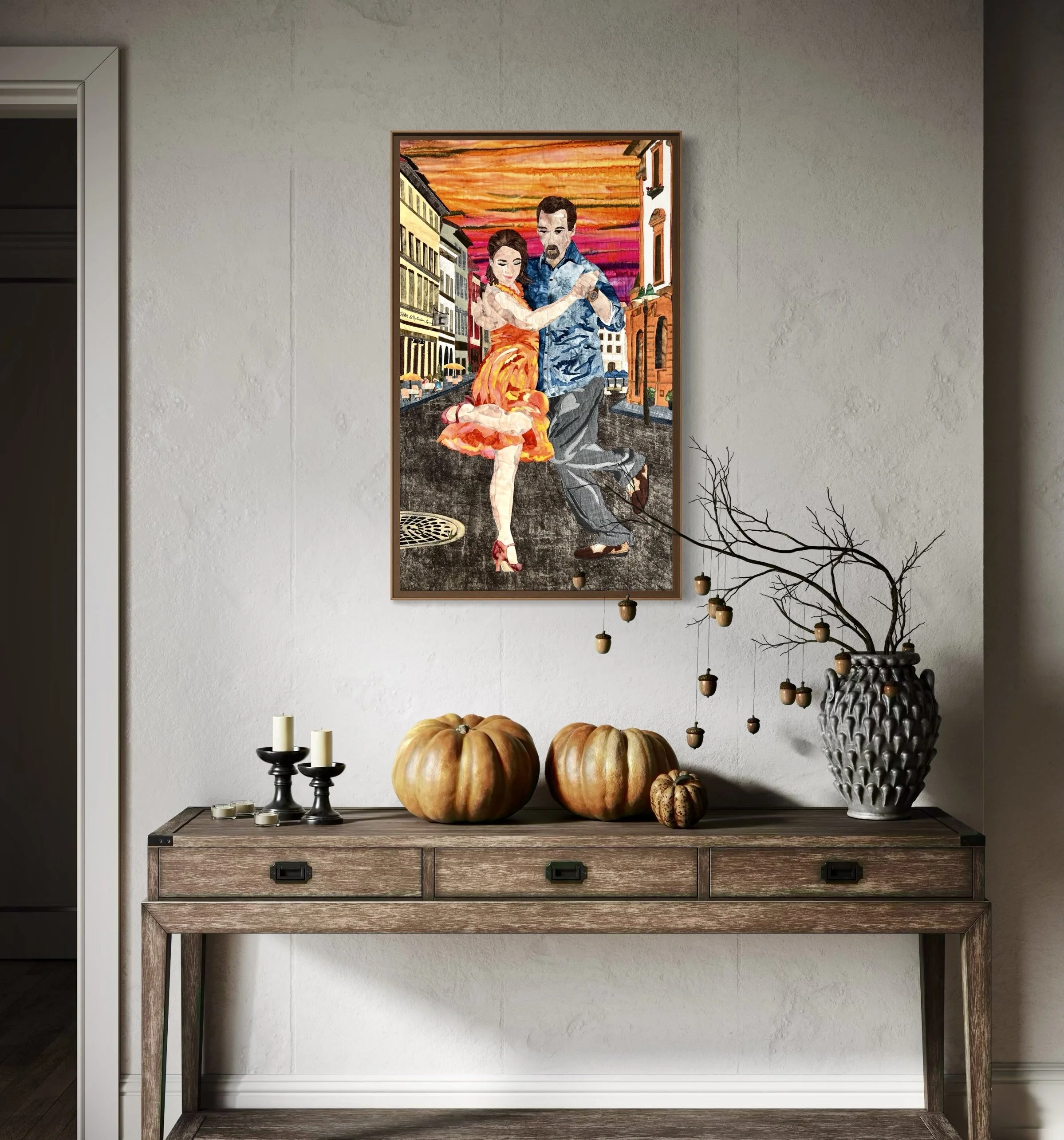 Art by Cynthia Minoli, Textile artwork of Dancing couple, Tango Artwork