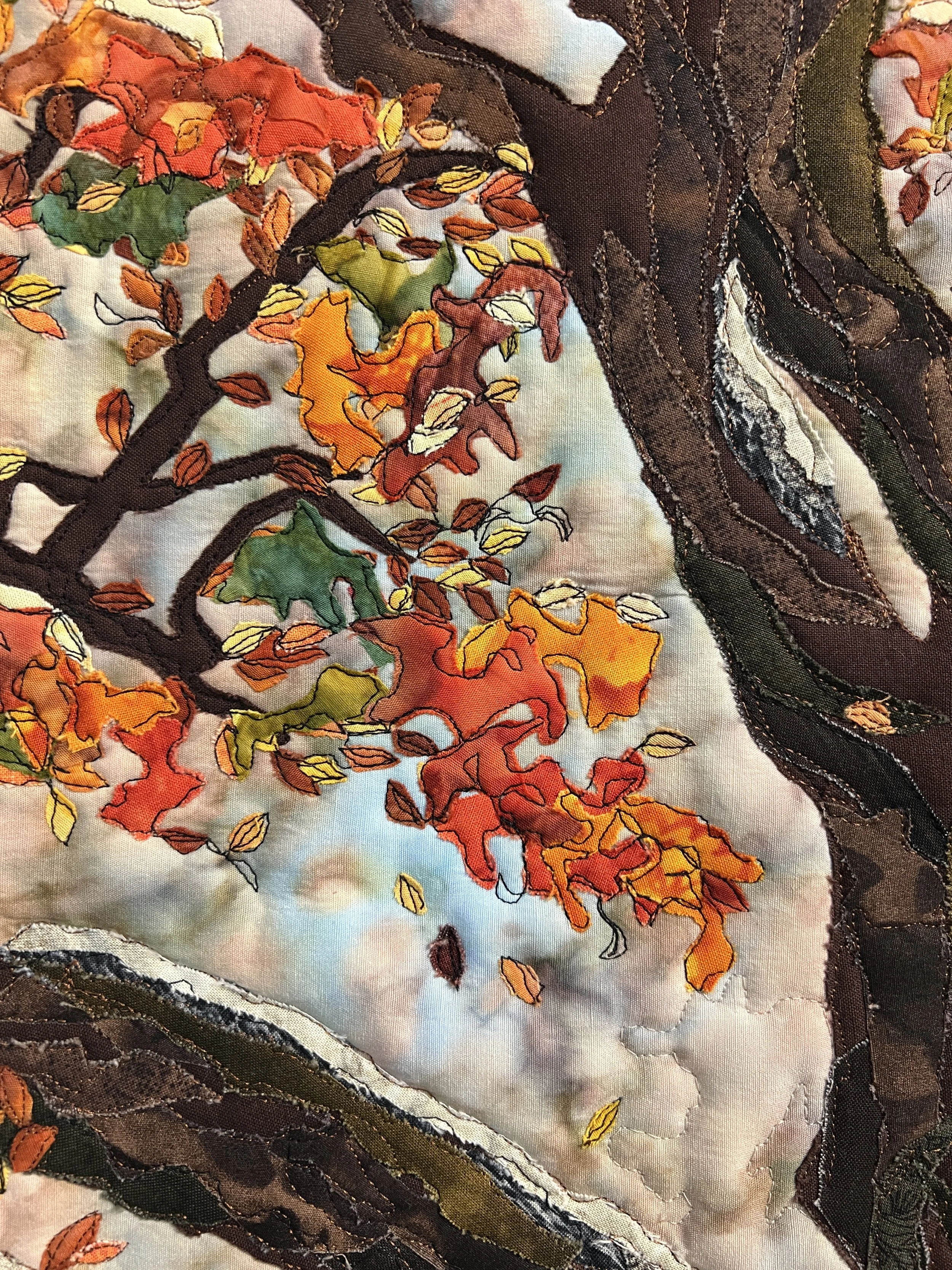 Detail image of Fall Tree fabric collage by Cynthia Minoli