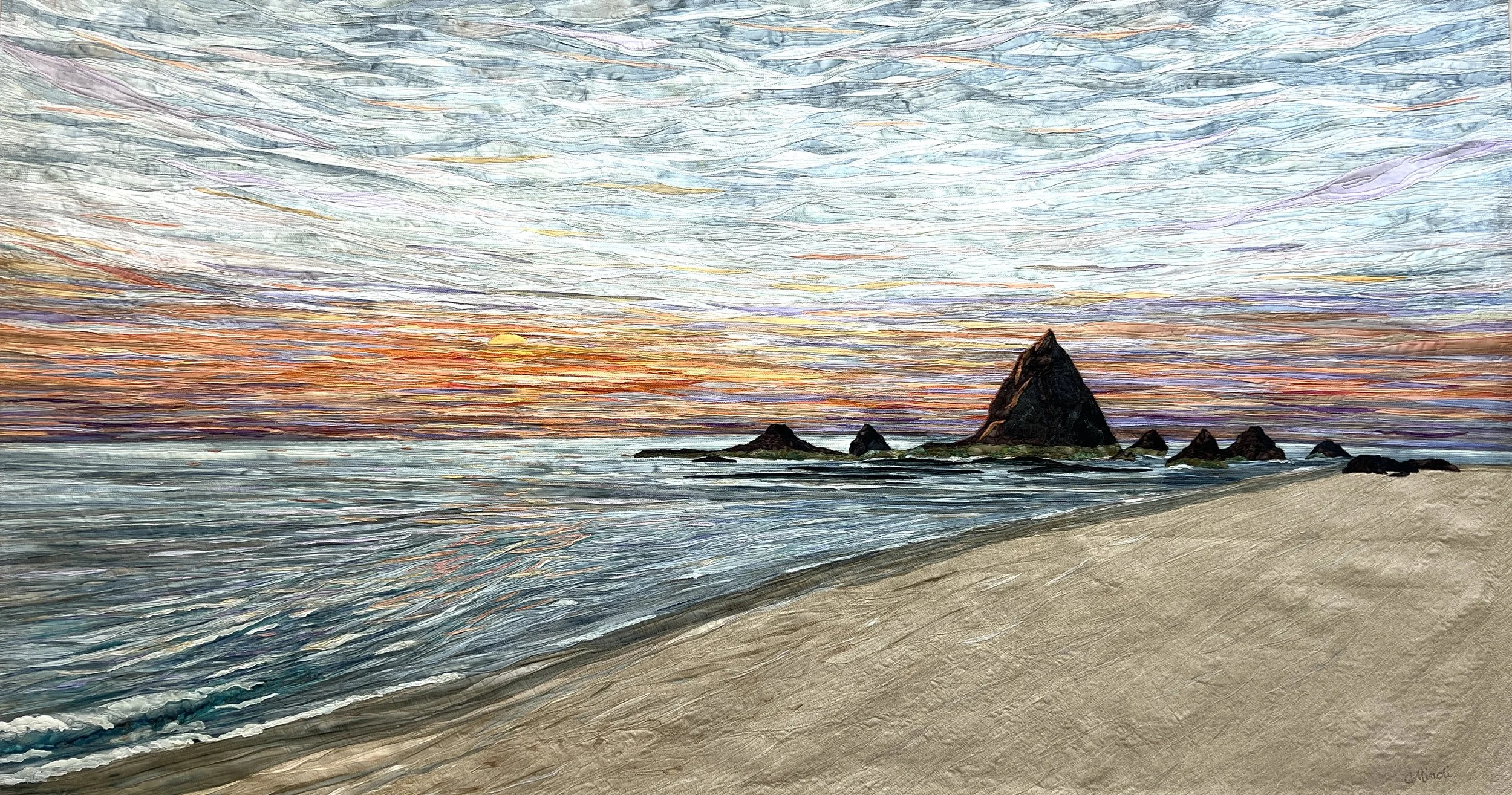 Fiber art of Sunset at Martins Beach