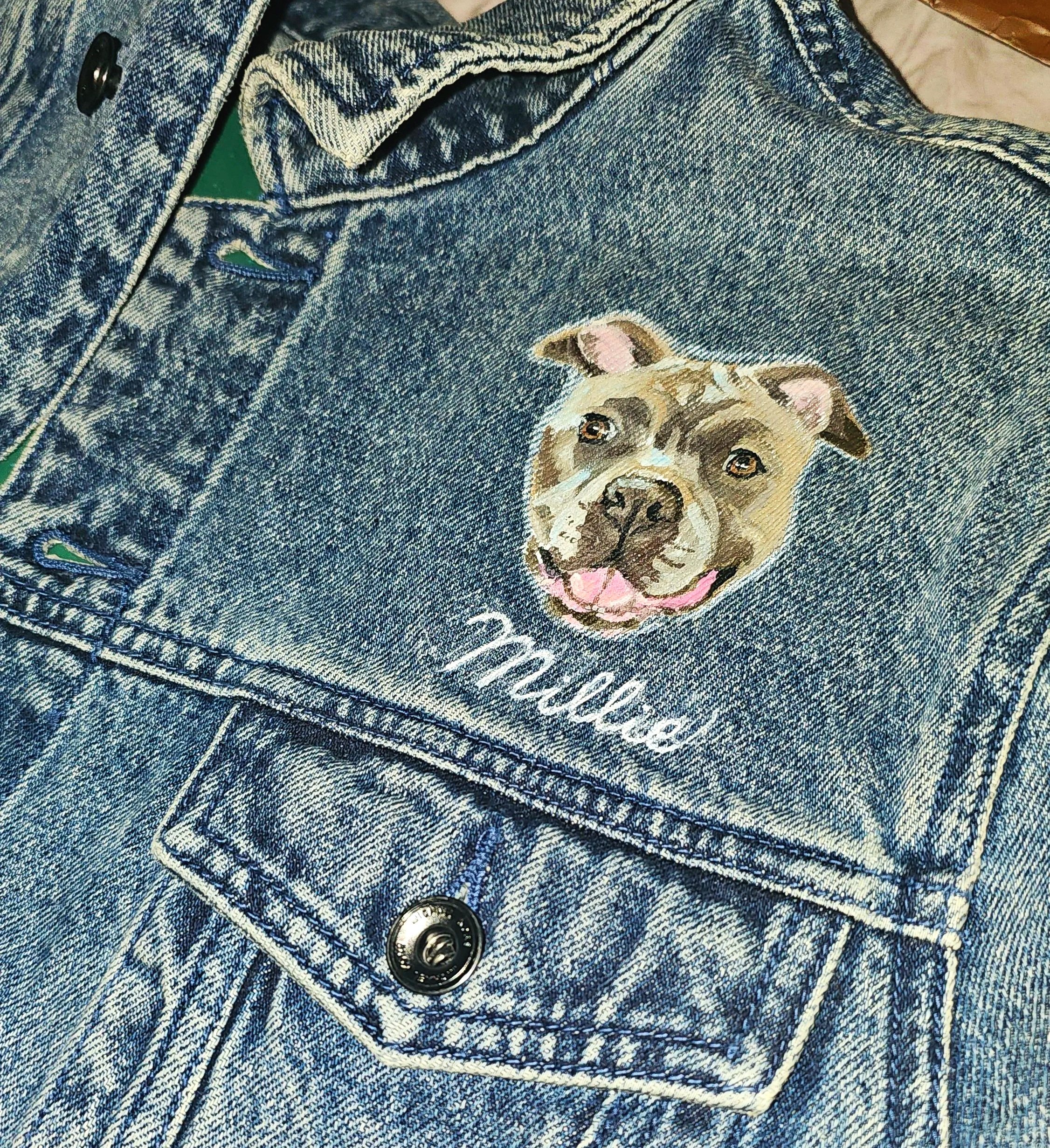 pet portrait on a jeans jacket