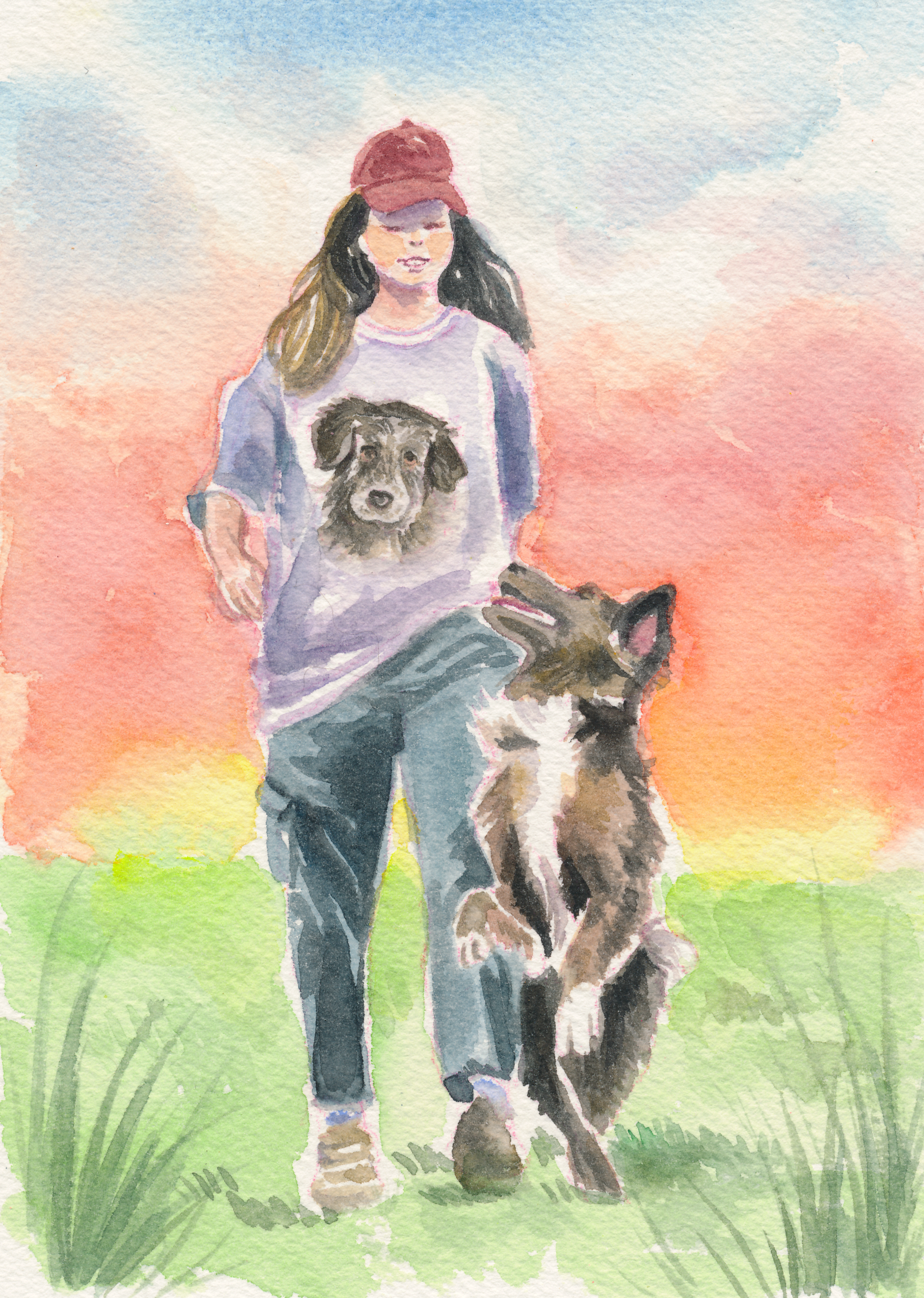 gift for a dog trainer and her beloved dog 5x7 watercolor