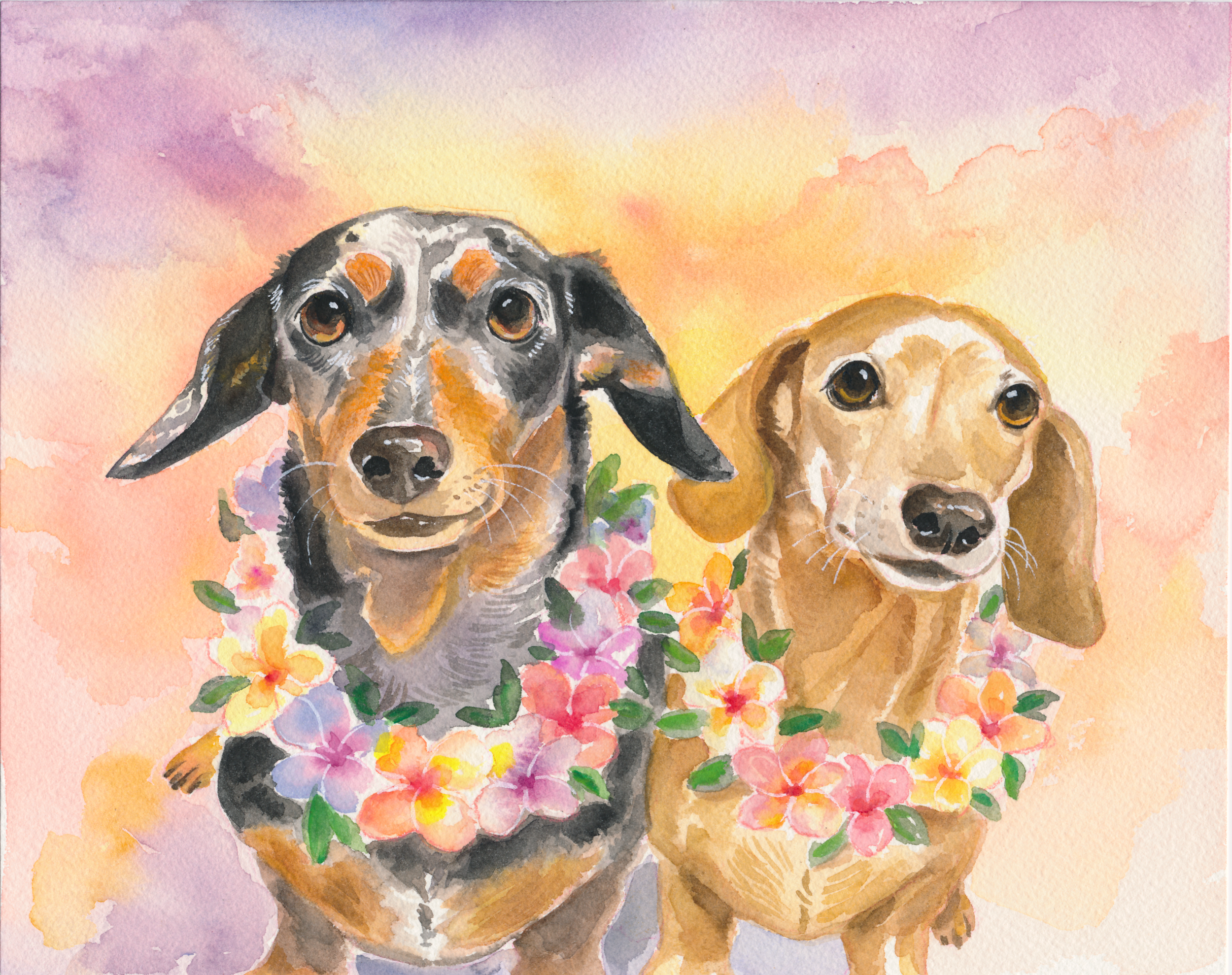 in memory of Shatzi (left), with Elsa 8x10 watercolor 