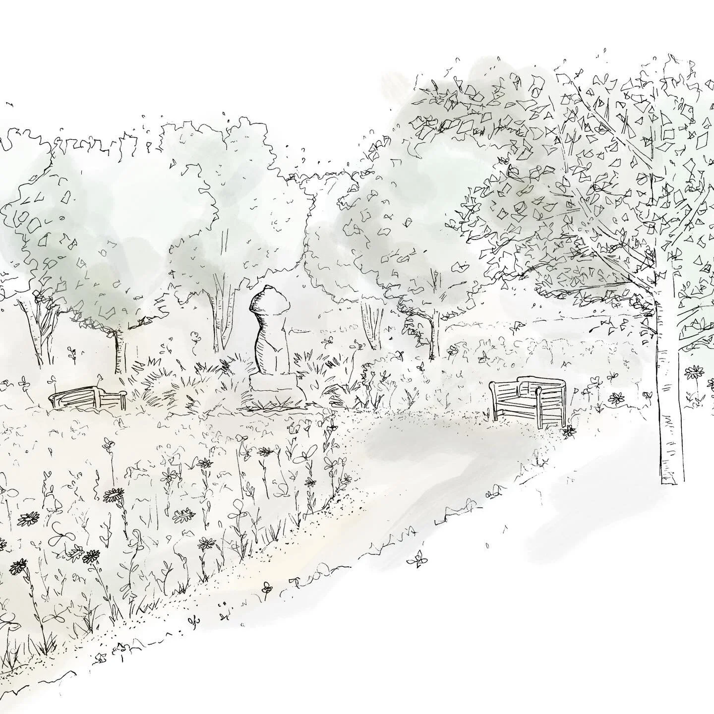 Some drawing for a recent @londoncollegegardendesign project, illustrating a secluded area of a larger, historic garden🌱