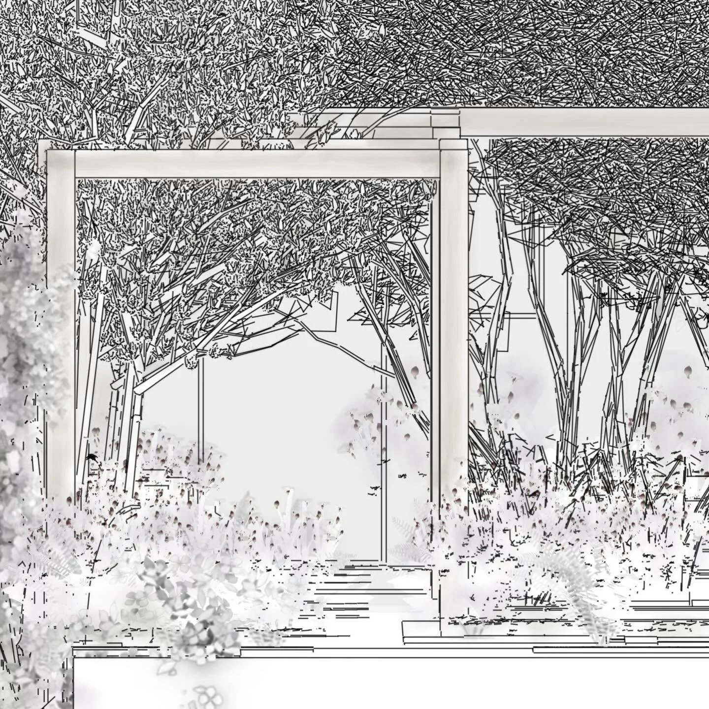 A SE London water &amp; bird garden for a Grade II listed building, with a native hazel nuttery in the back and large socialising areas, with built in seating for a family who loves to entertain. The design was inspired by the painting &lsquo;Port&rs