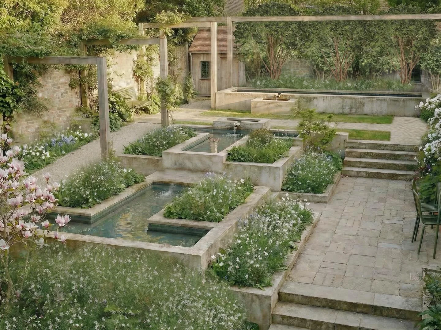 Same project, different visual rendering technique🌸 London back garden project for @londoncollegegardendesign