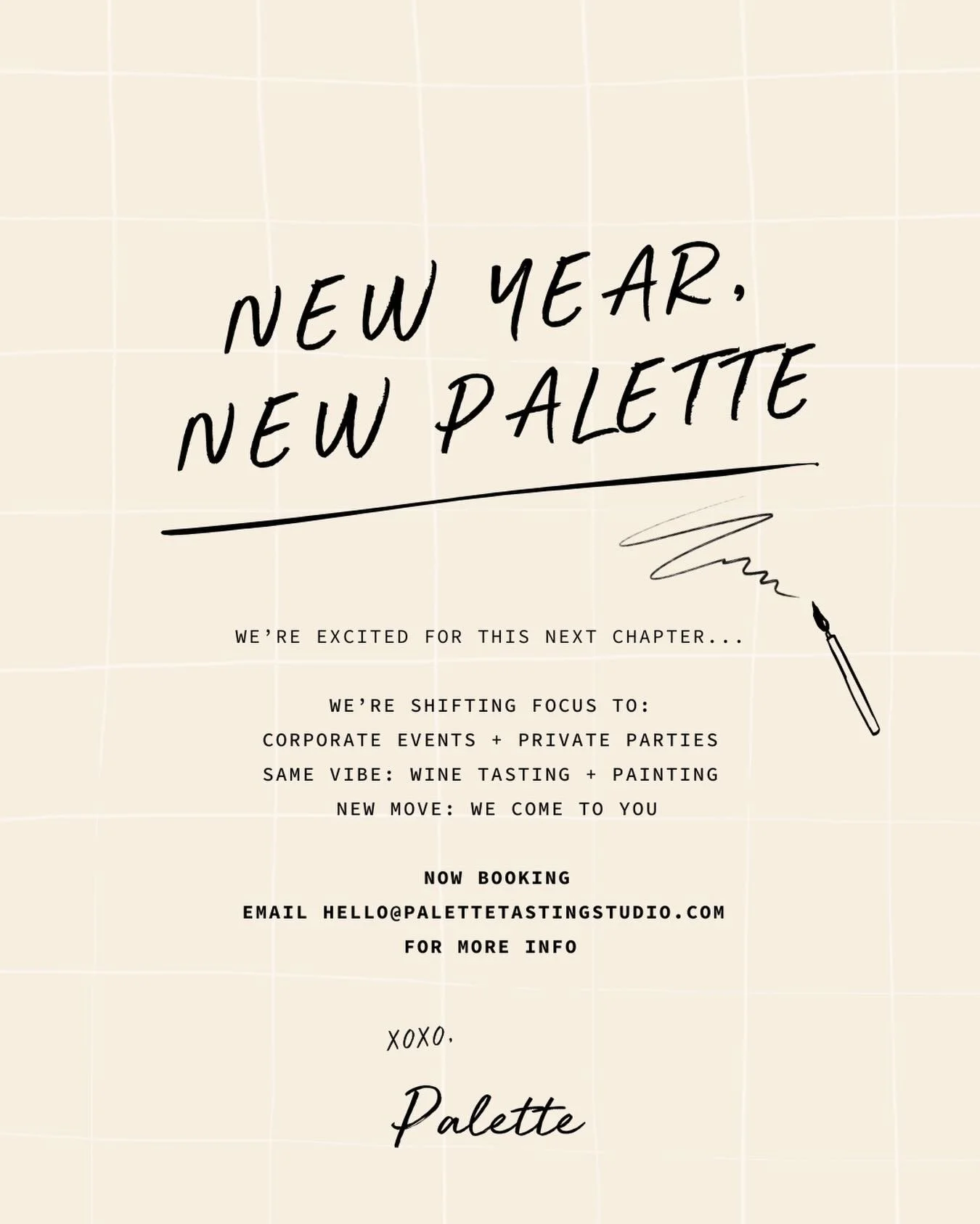 PSA: We didn&rsquo;t disappear. We&rsquo;re just evolving. 

After a year of classes and pop-ups, we&rsquo;re leaning into what&rsquo;s been the best fit: bringing Palette to groups and gatherings.
We&rsquo;re now booking corporate events + private p