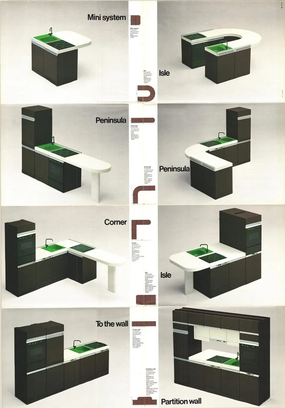 OSA, Kitchen furniture designed by Makio Hasuike for Merloni Elettrodomestici, 1977