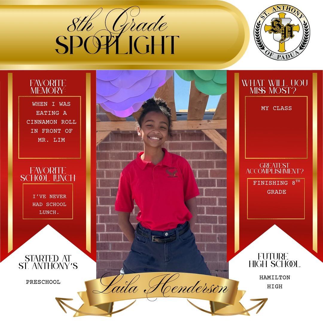 Check out our 8th grader spotlight! 
We will be featuring one 8th grader a day until promotion!
