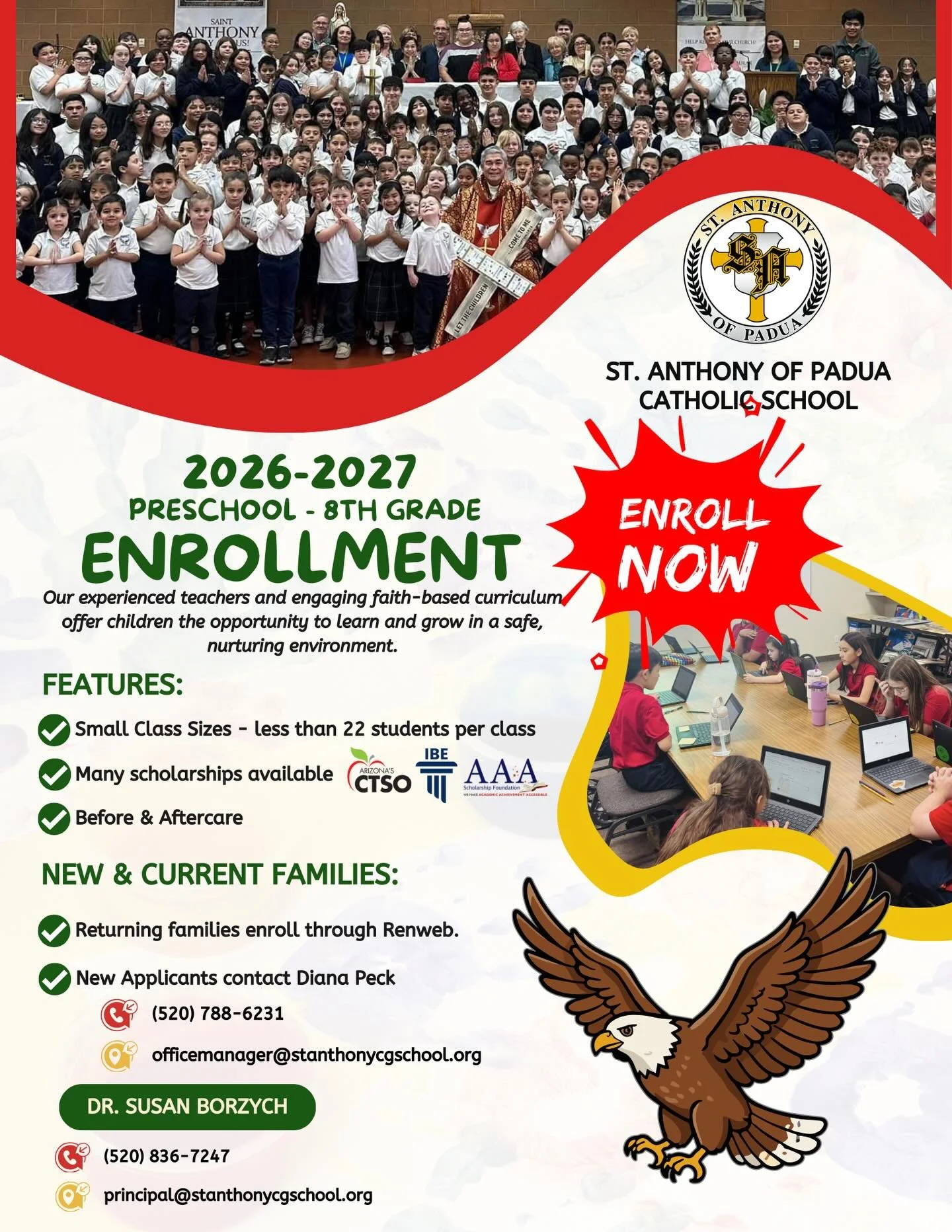 📚✨ Enrollment is OPEN for 2026&ndash;2027! ✨📚
St. Anthony of Padua Catholic School is now enrolling Preschool&ndash;8th Grade!
With small class sizes, experienced teachers, a strong faith-based curriculum, and a nurturing community, your child will