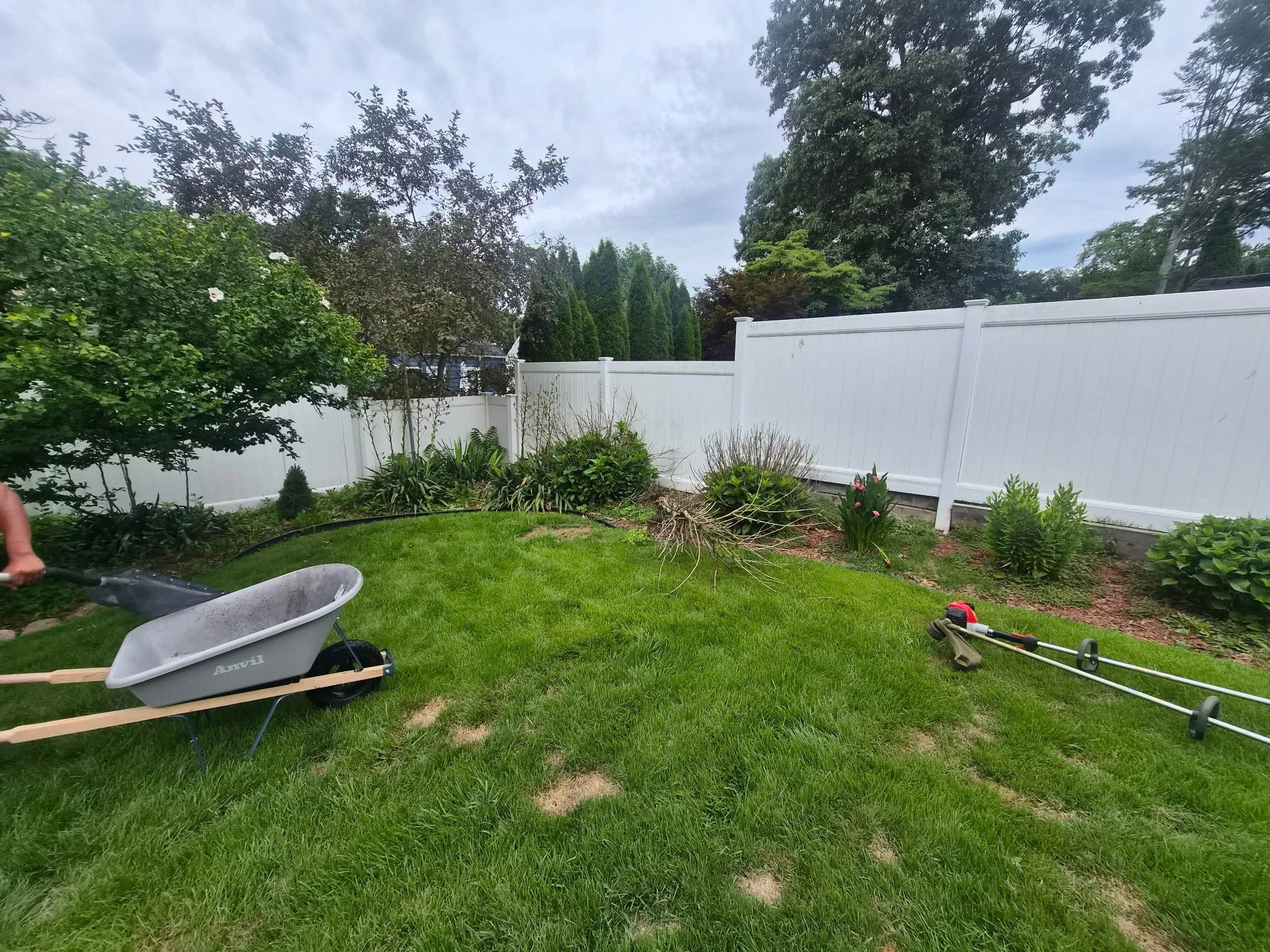 The full before picture of the mulch installation and full transformation of this space. So much clean up done, weed control, and replanting.  Work done in Wayne, NJ. 