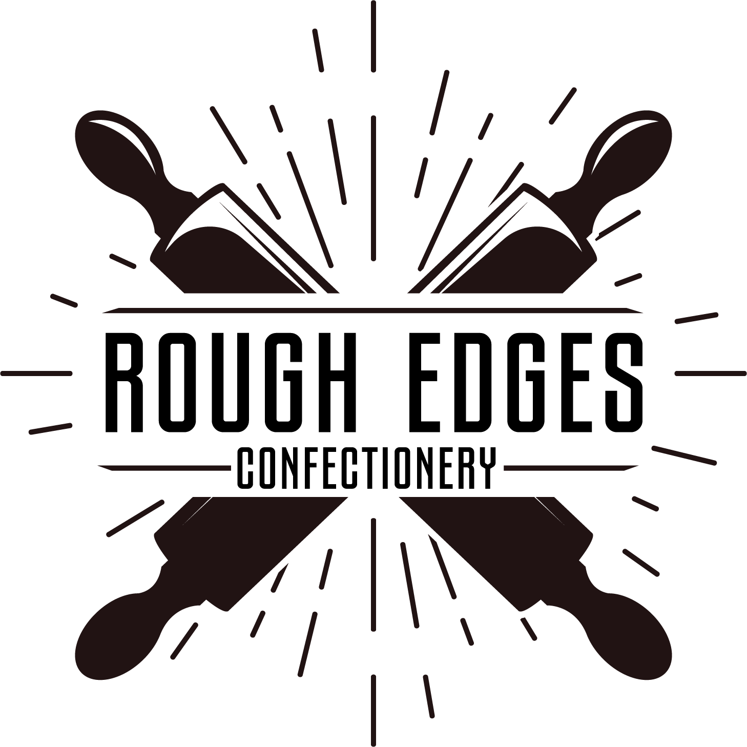 A black and white line art illustration of a clock with spoons and forks in a radial pattern, resembling a sunburst design.