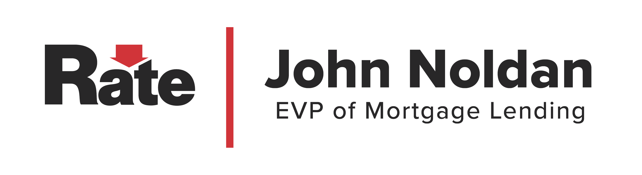 Logo of Kate Rate and John Nodan, EVP of Mortgage Lending, with a red downward arrow.