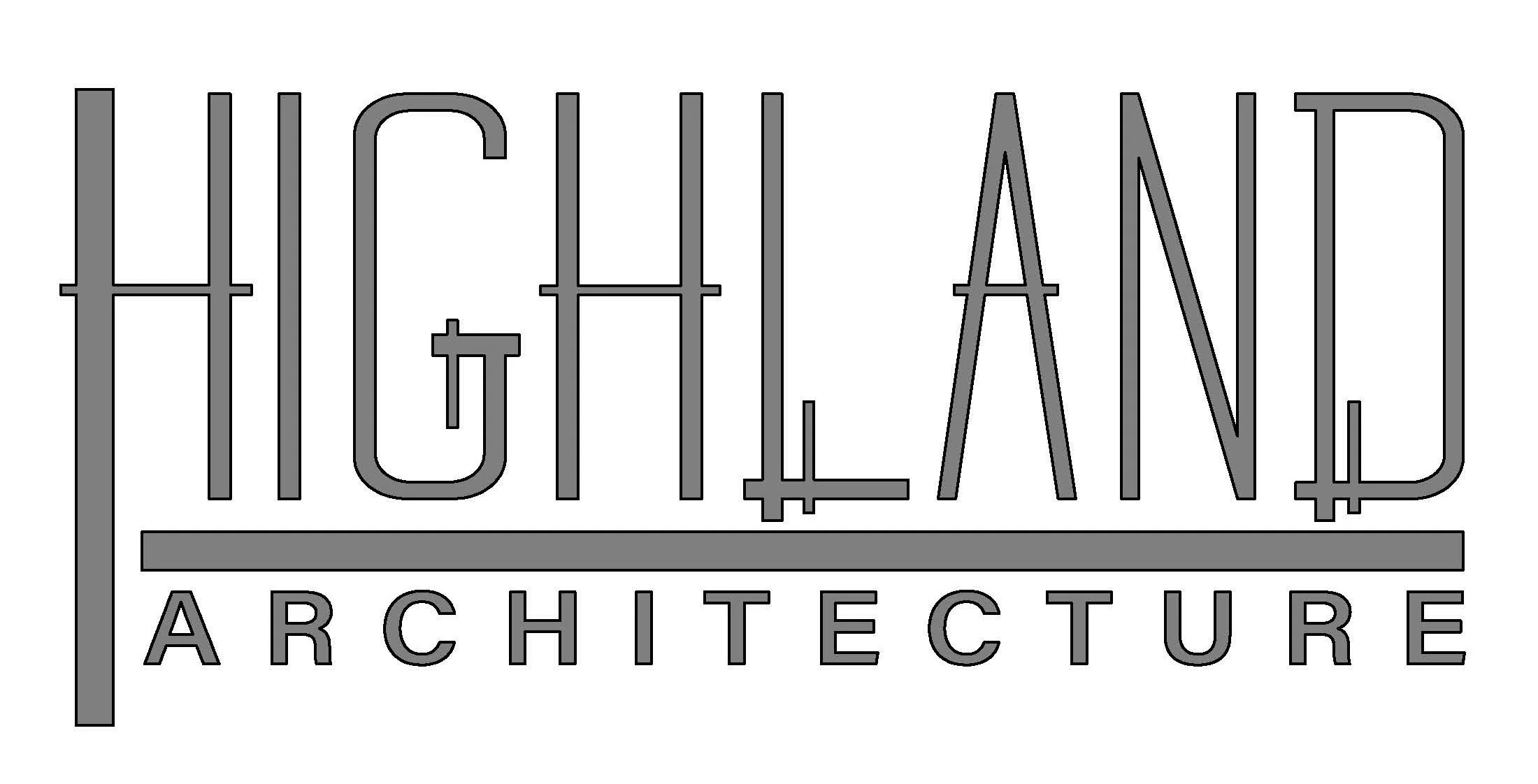 Outline of a sign with the words 'Highland Architecture' in large letters and 'Architecture' below in smaller letters.