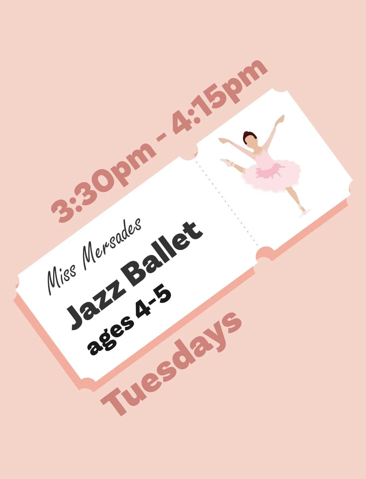 Jazz Ballet (ages 4–5): 3:30pm – 4:15pm