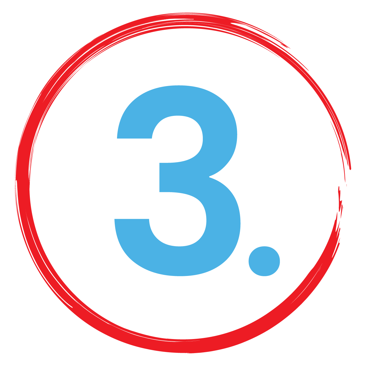 Illustration of the number 3 encircled with a paint swatch in the colors blue and red