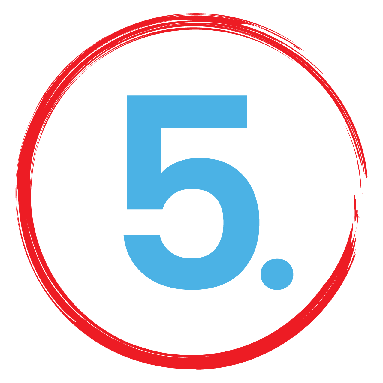 Illustration of the number 5 encircled with a paint swatch in the colors blue and red