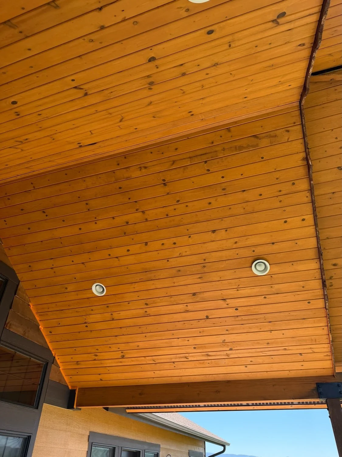 Beautiful freshly stained ceiling of deck