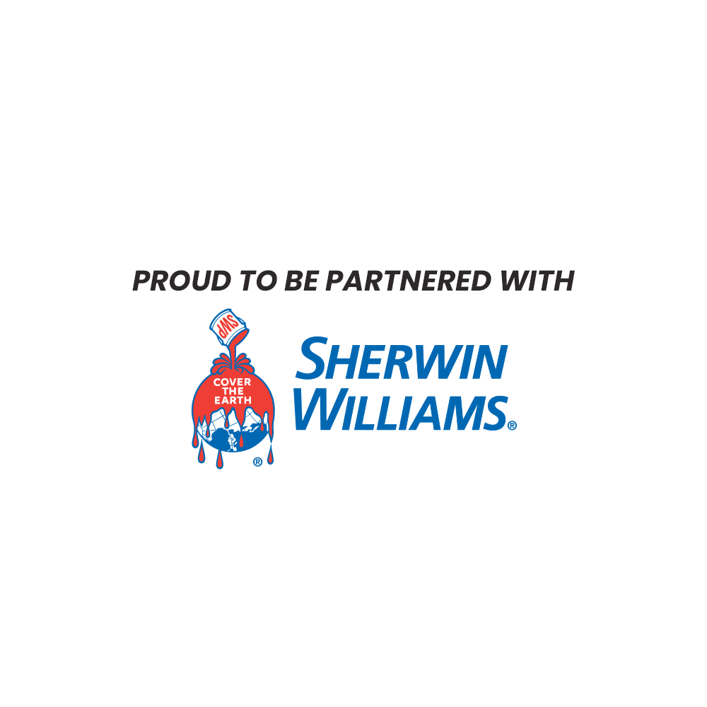"Proud to be partnered with Sherwin Williams Paint" sign