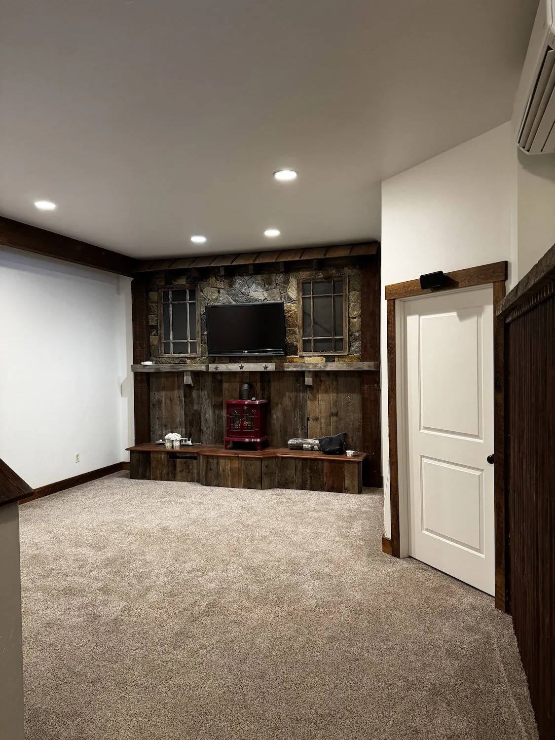 Interior basement repaint with wooden trim
