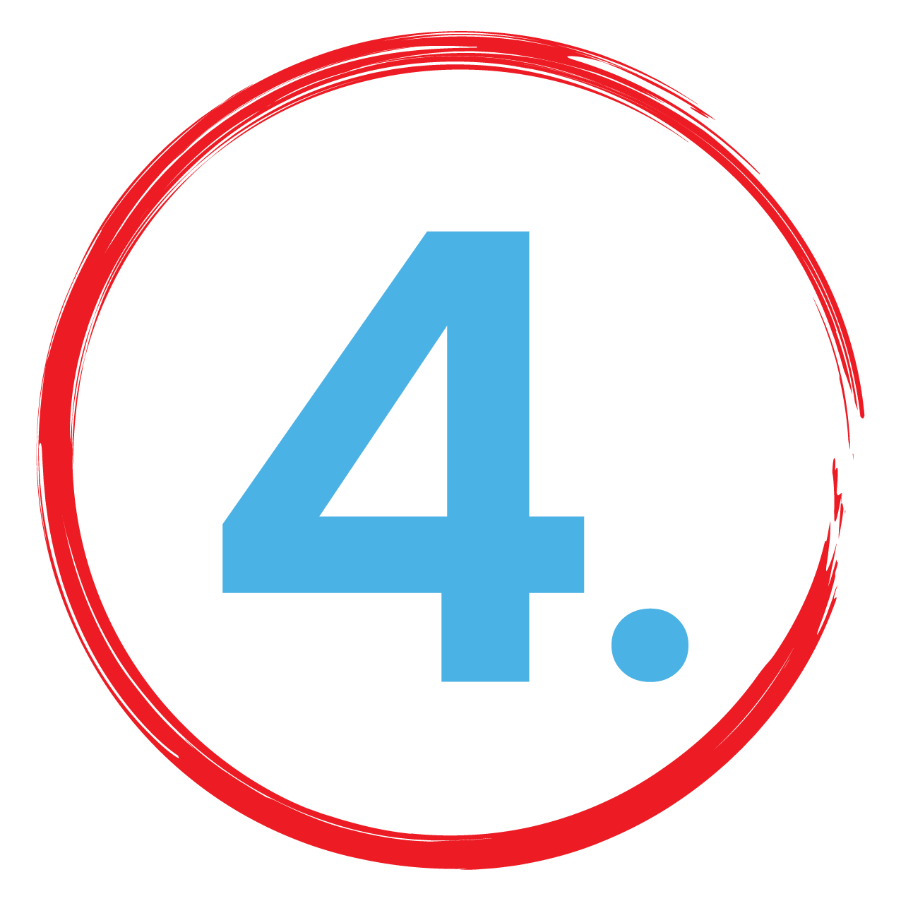 Illustration of the number 4 encircled with a paint swatch in the colors blue and red