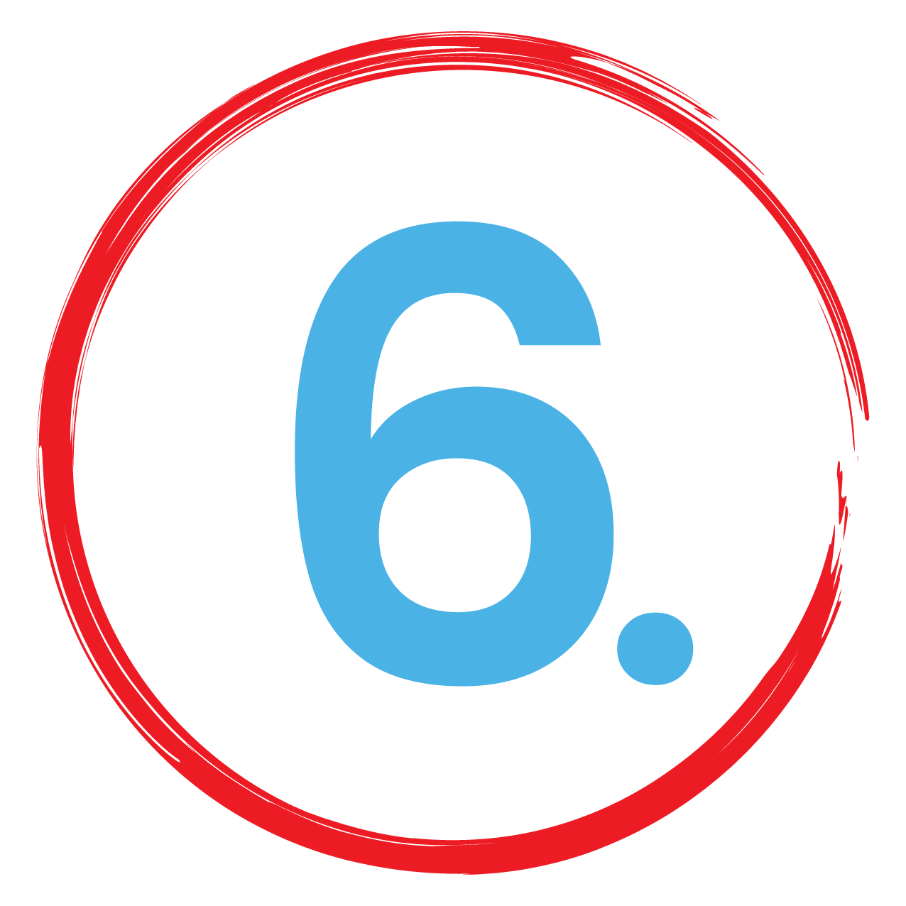 Illustration of the number 6 encircled with a paint swatch in the colors blue and red