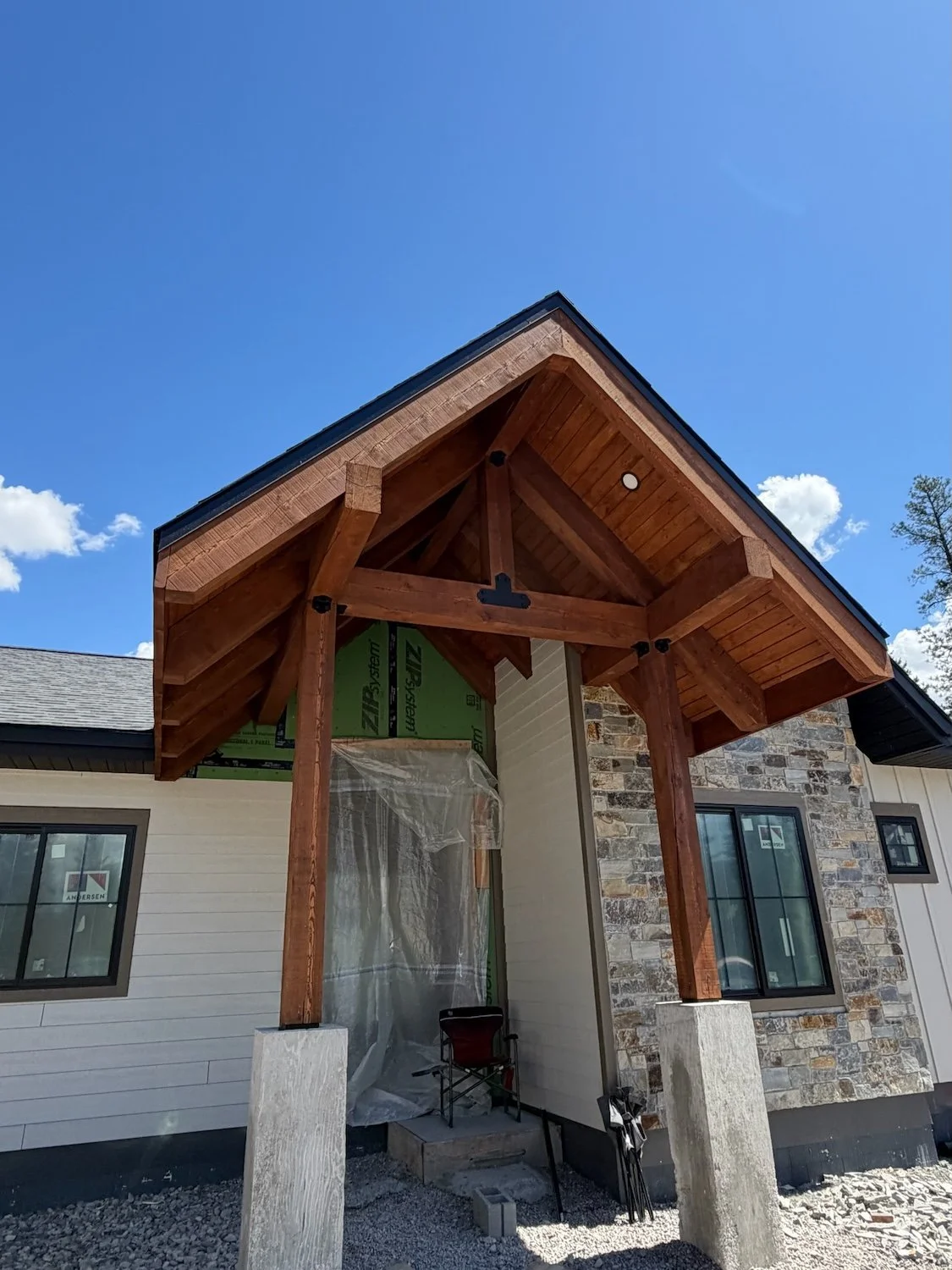 wooden entryway arch cedar stain 