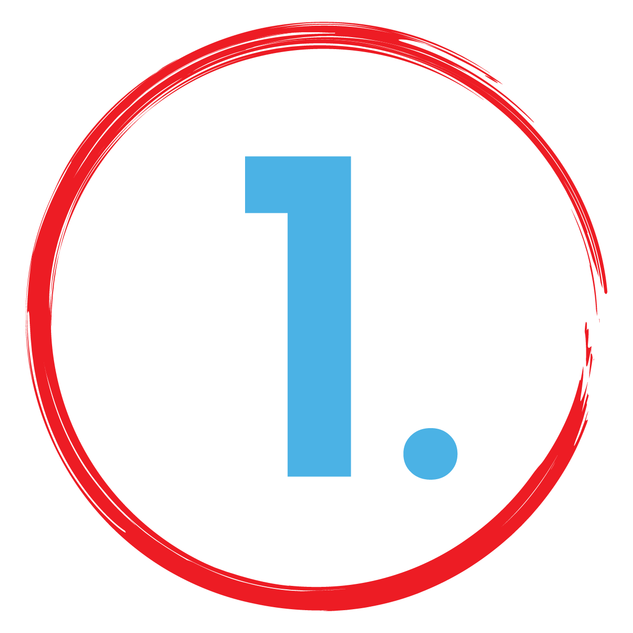 Illustration of the number 1 encircled with a paint swatch in the colors blue and red