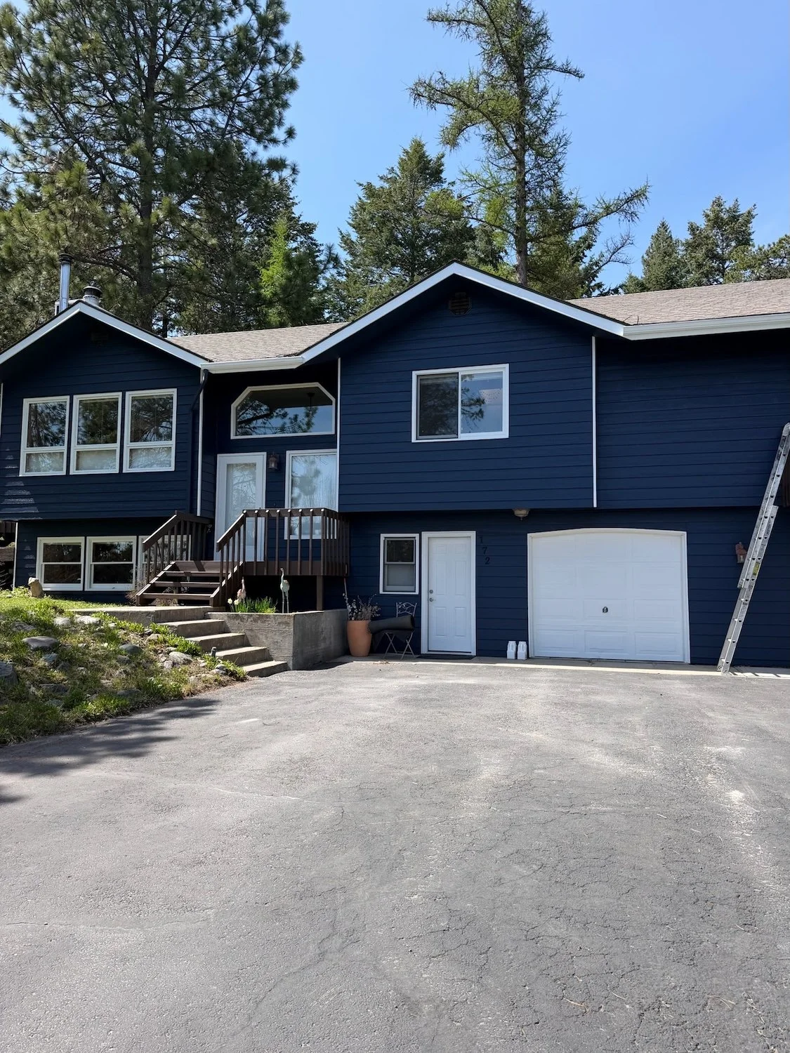 After of fresh coat of blue paint on exterior of Kalispell MT home.