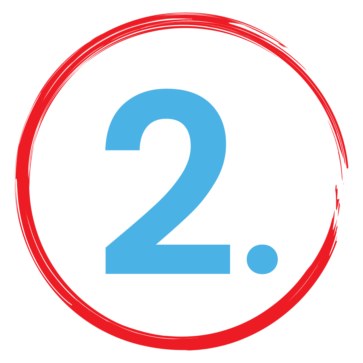 Illustration of the number 2 encircled with a paint swatch in the colors blue and red