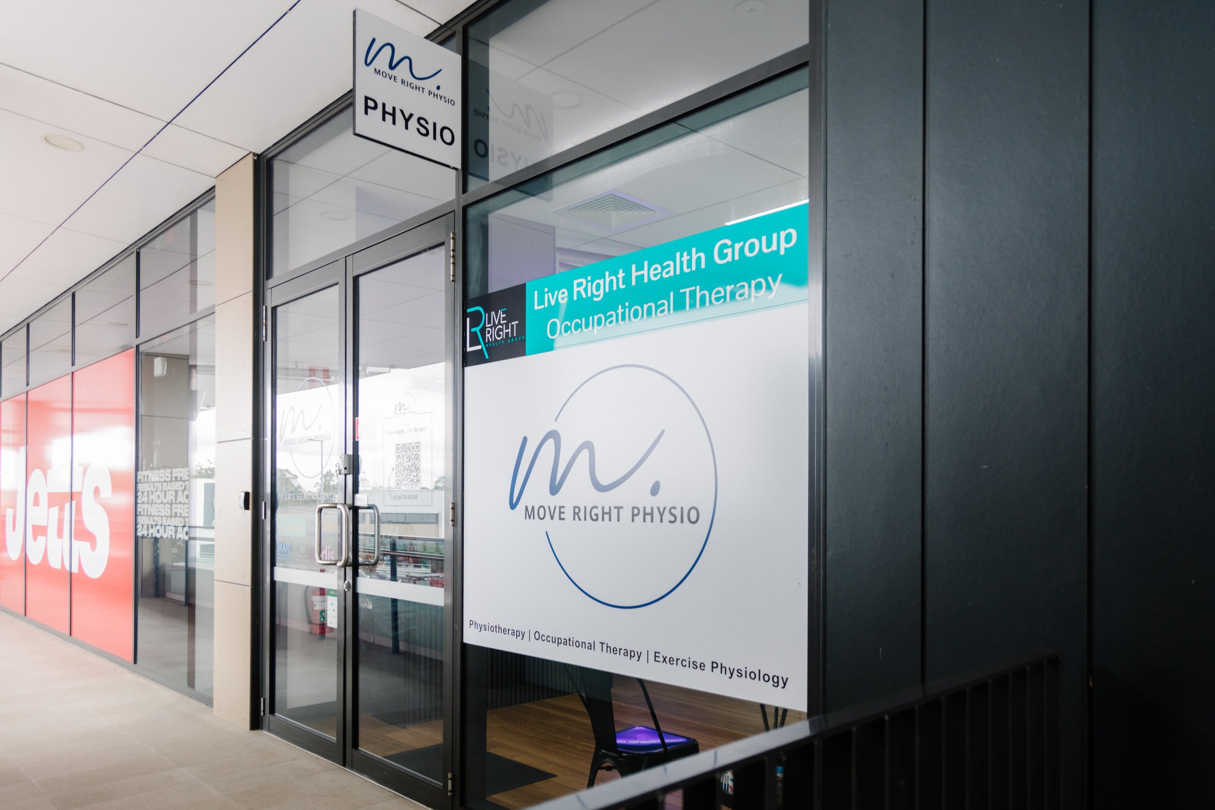Move Right Physio and Live Right Health clinic storefront on Alma Road, Dakabin