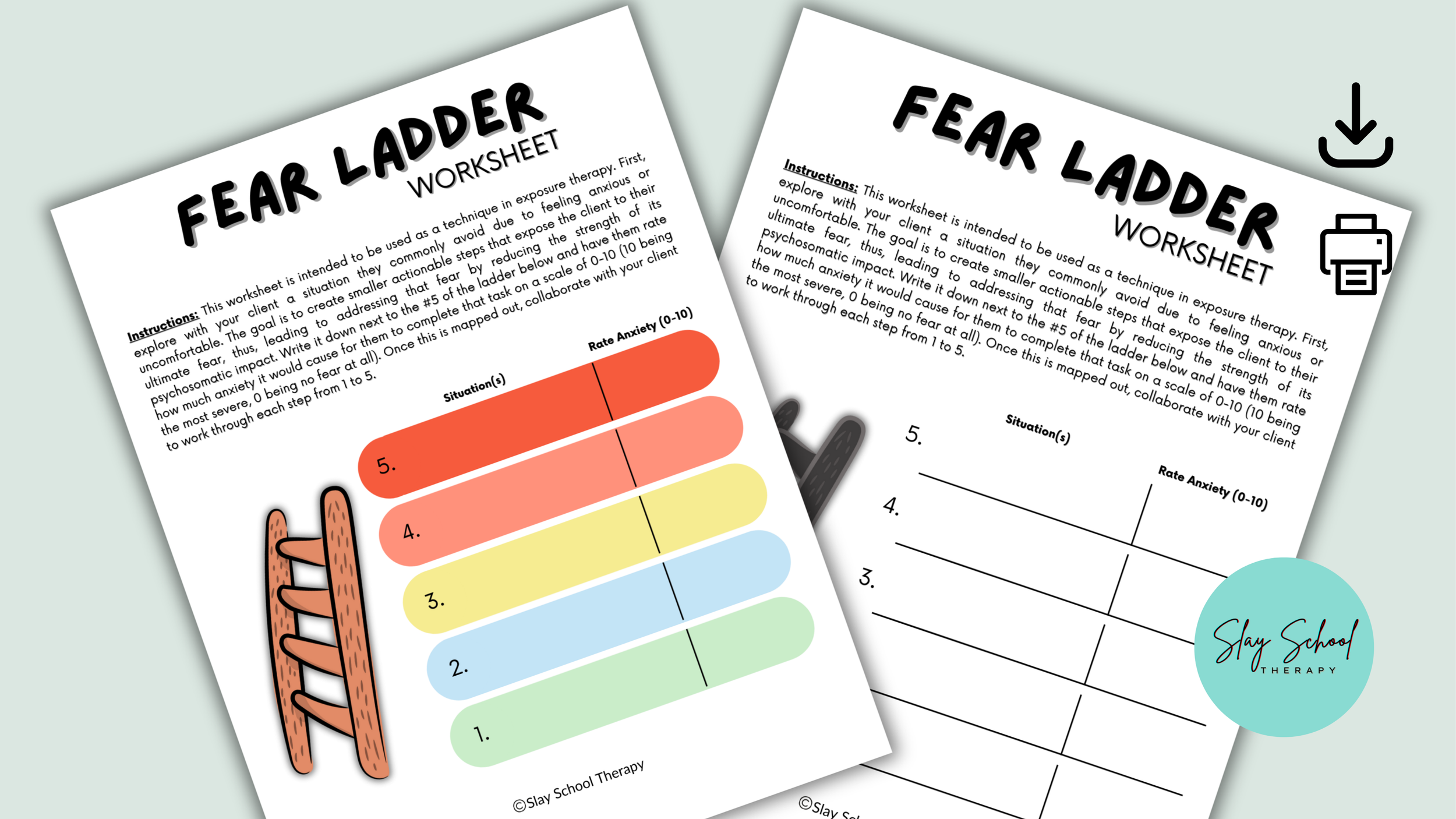 Fear Ladder Worksheet, Exposure Therapy, CBT, Phobia, Fear Strategies