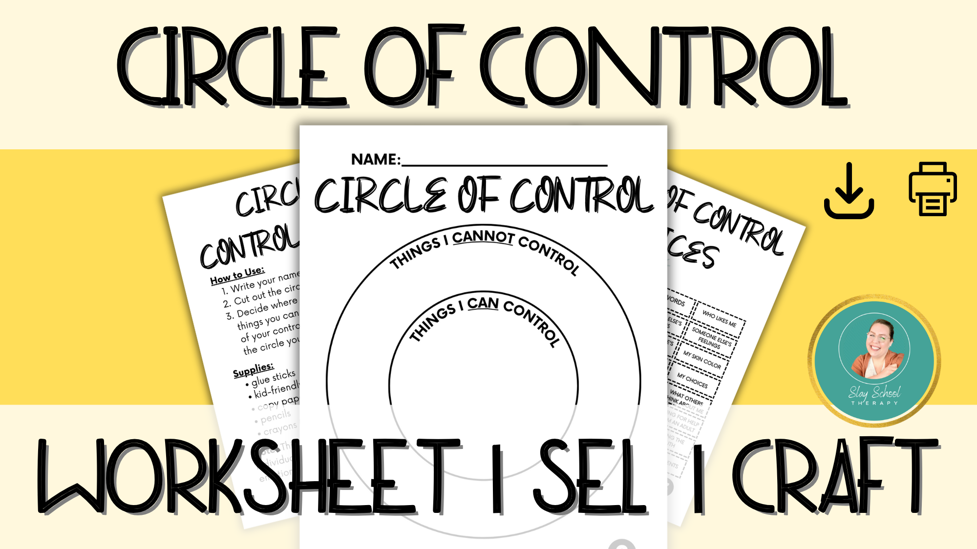 Circle of Control Worksheet, Social-Emotional Lesson, Craft Activity , CBT Worksheet